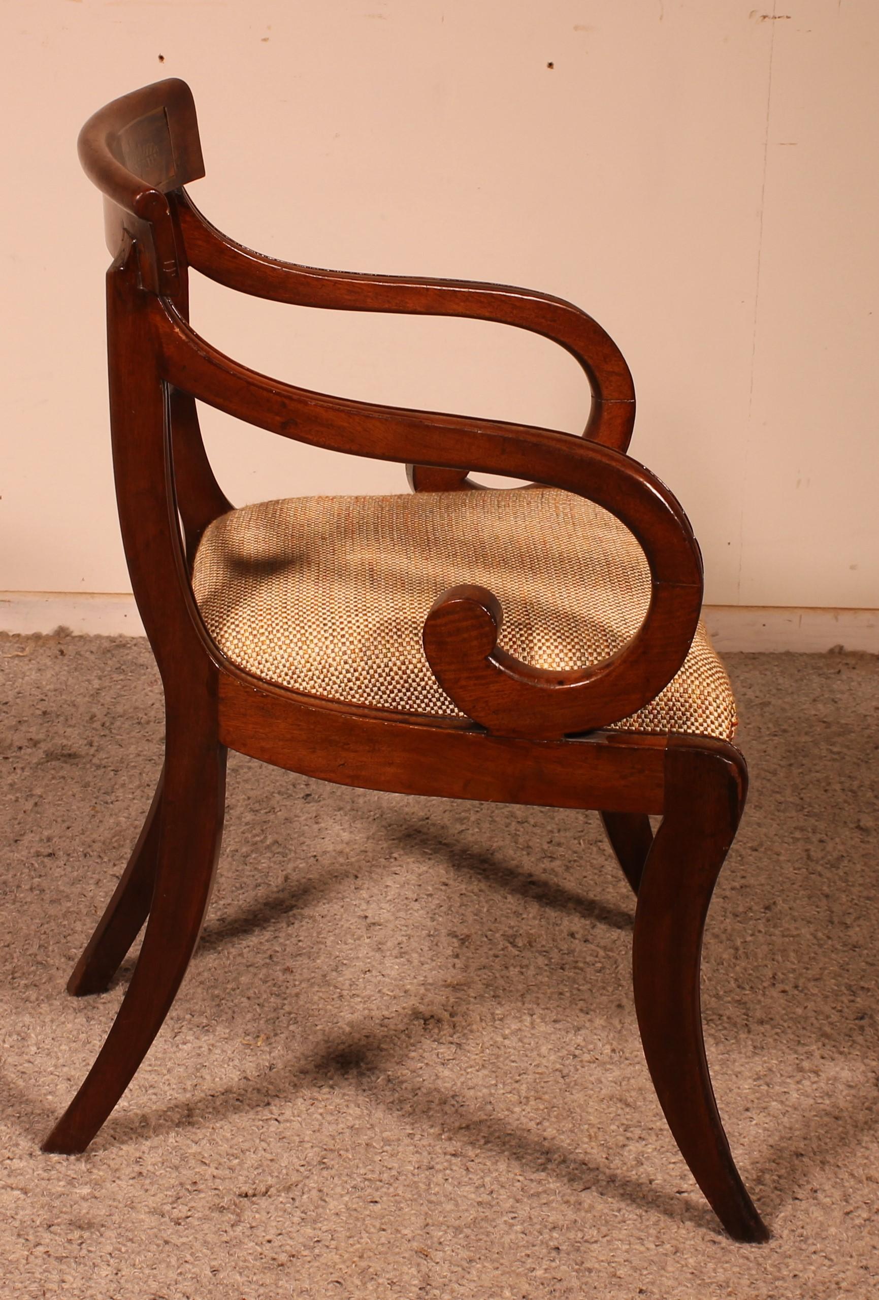 Walnut Regency Mahogany Armchair Chair, Early 19th Century, Circa 1810