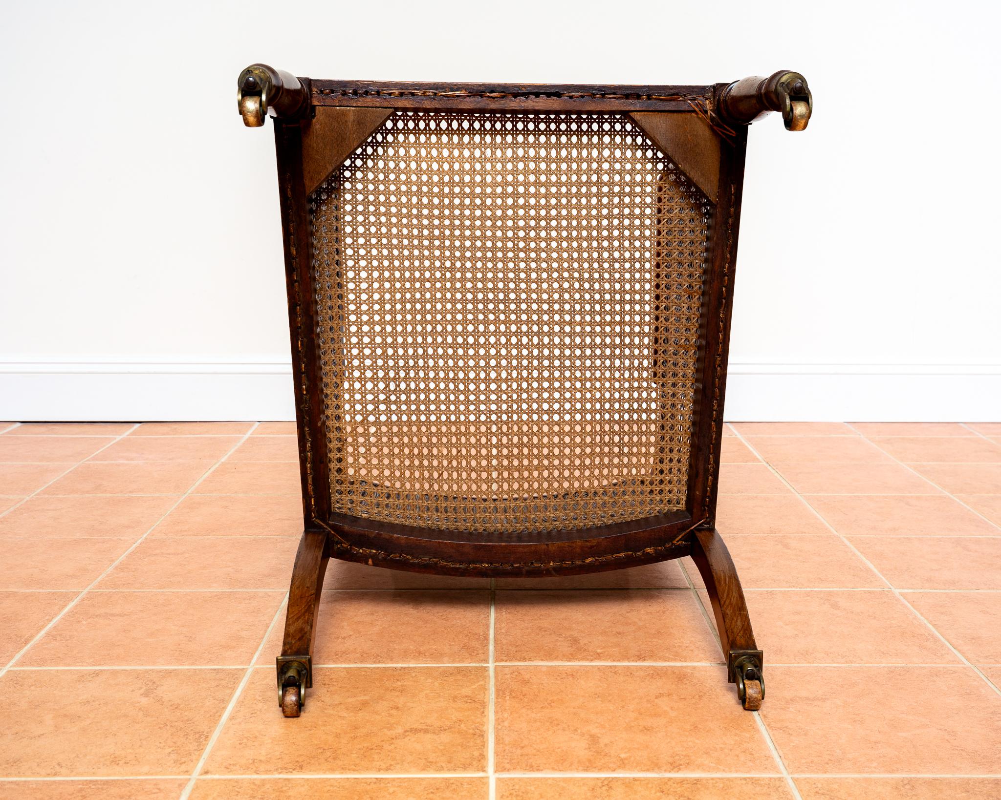 Regency Mahogany Bergere Leather Library Chair 1810-1820 Georgian Red Armchair For Sale 13