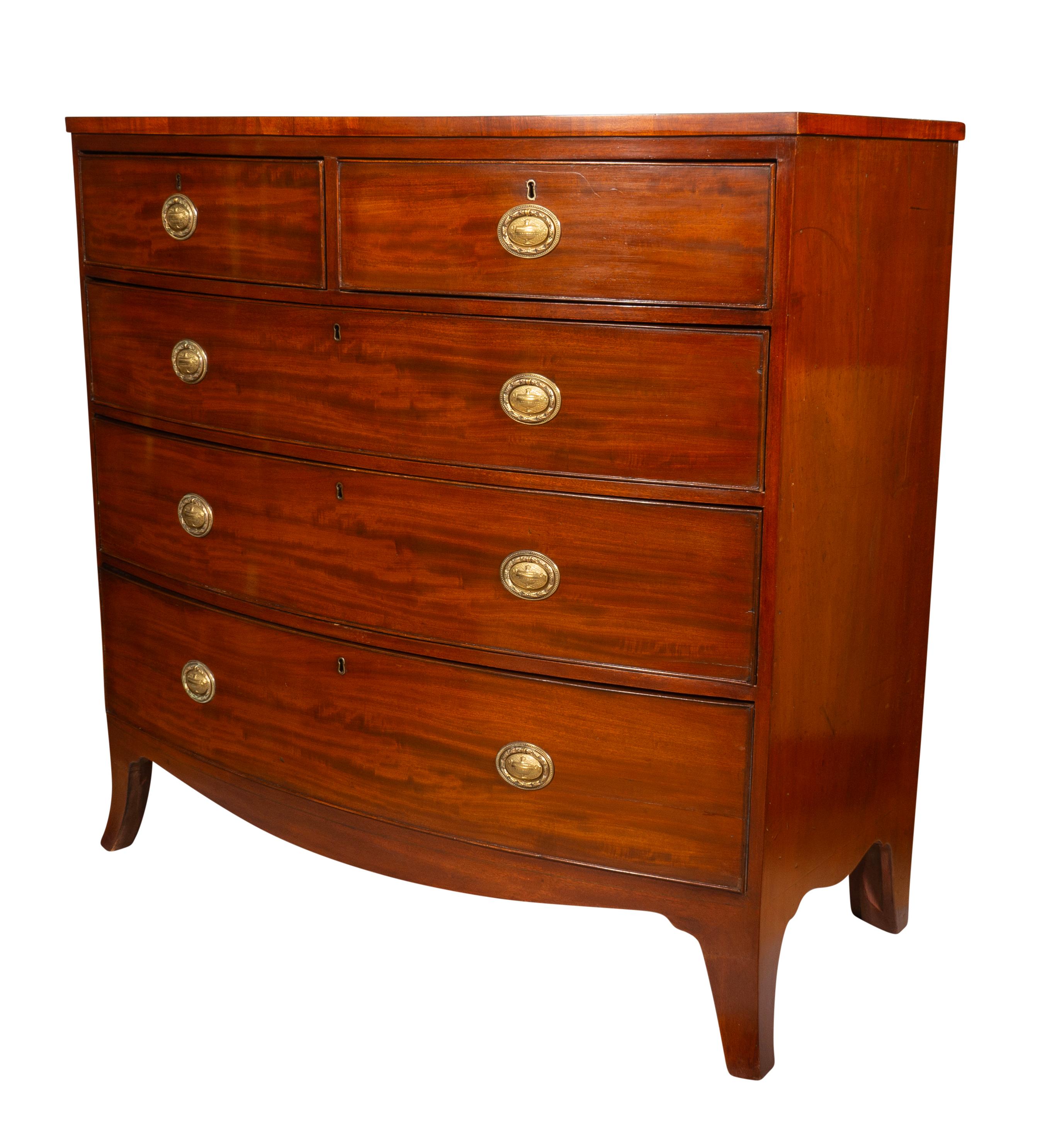 Brass Regency Mahogany Bow front Chest Of Drawers For Sale