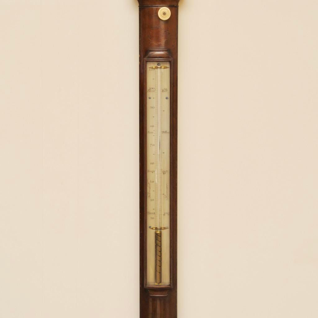 Inlay Regency Mahogany Bow Fronted Stick Barometer by Bate