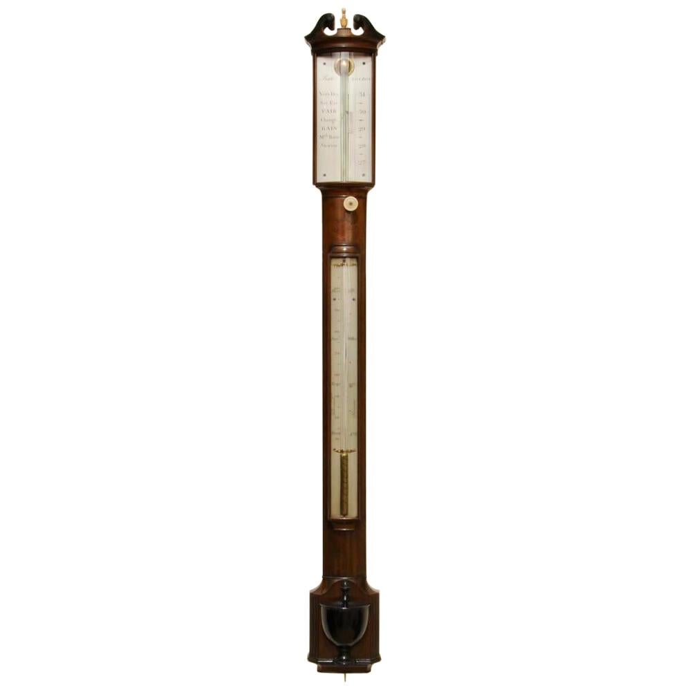 Regency Mahogany Bow Fronted Stick Barometer by Bate