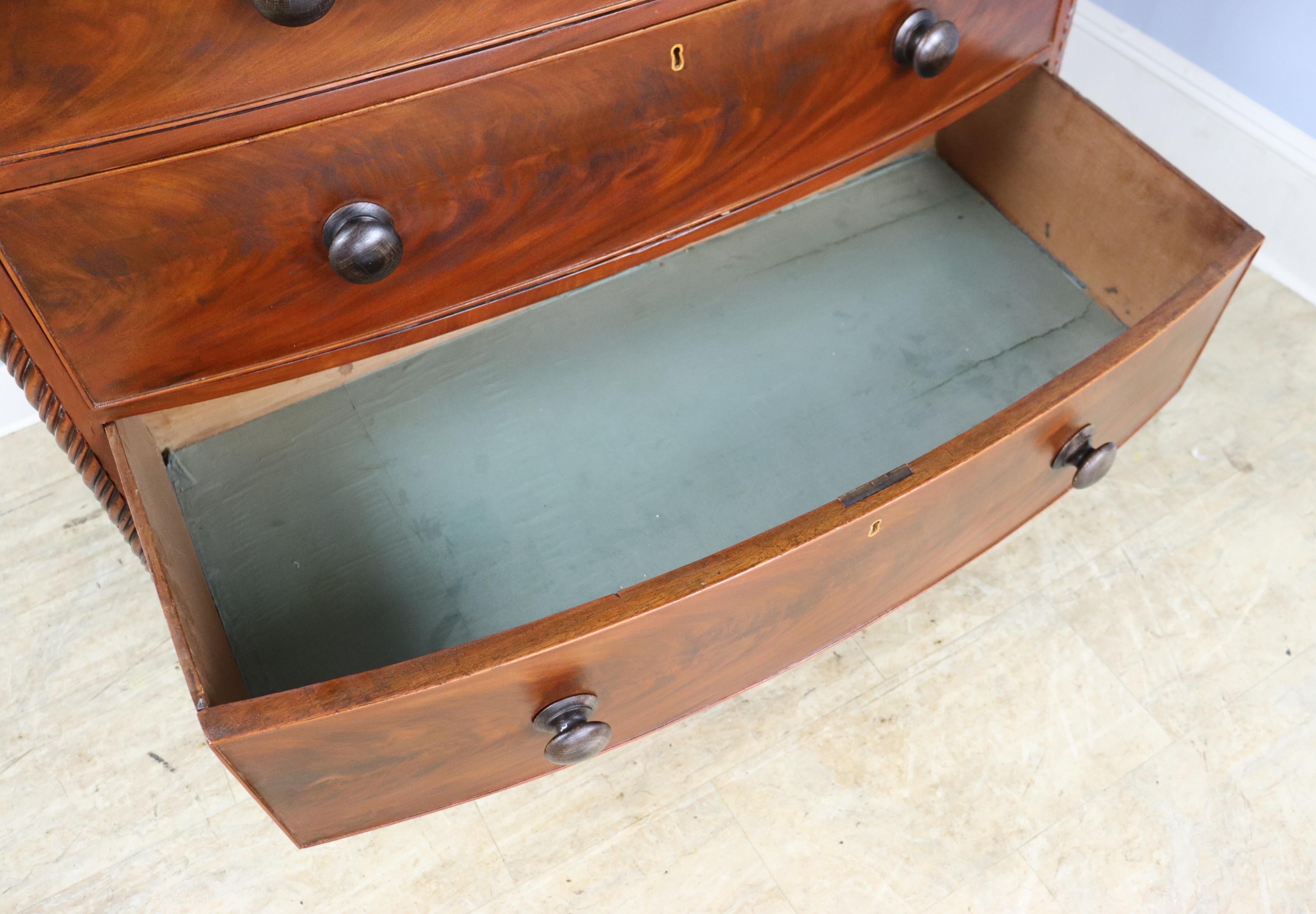 Regency Mahogany Bowfront Chest of Drawers, Tea Caddy Top, Original Feet For Sale 8