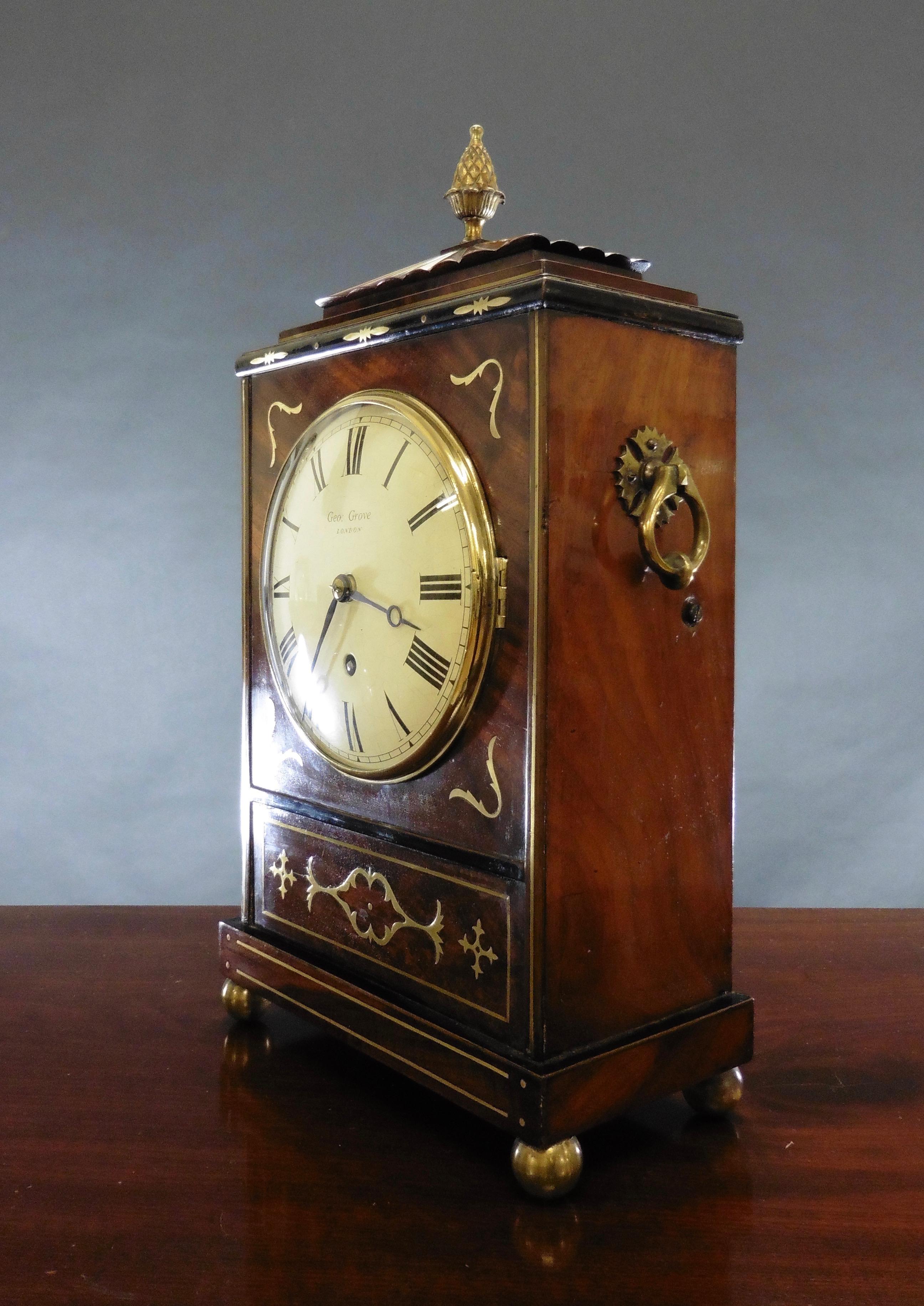 English Regency Mahogany Bracket Clock by George Grove, London For Sale