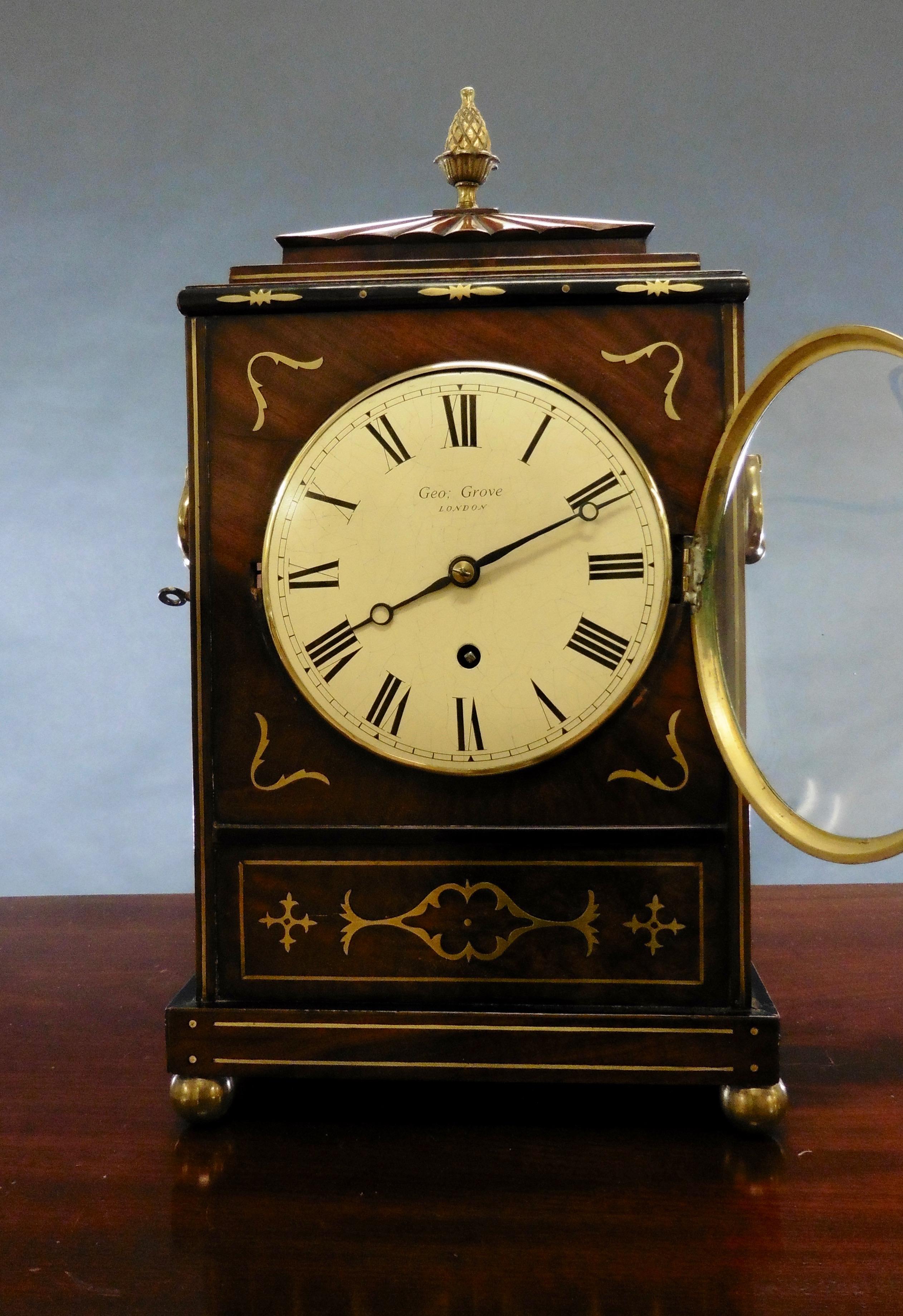 Regency Mahogany Bracket Clock by George Grove, London In Good Condition For Sale In Norwich, GB