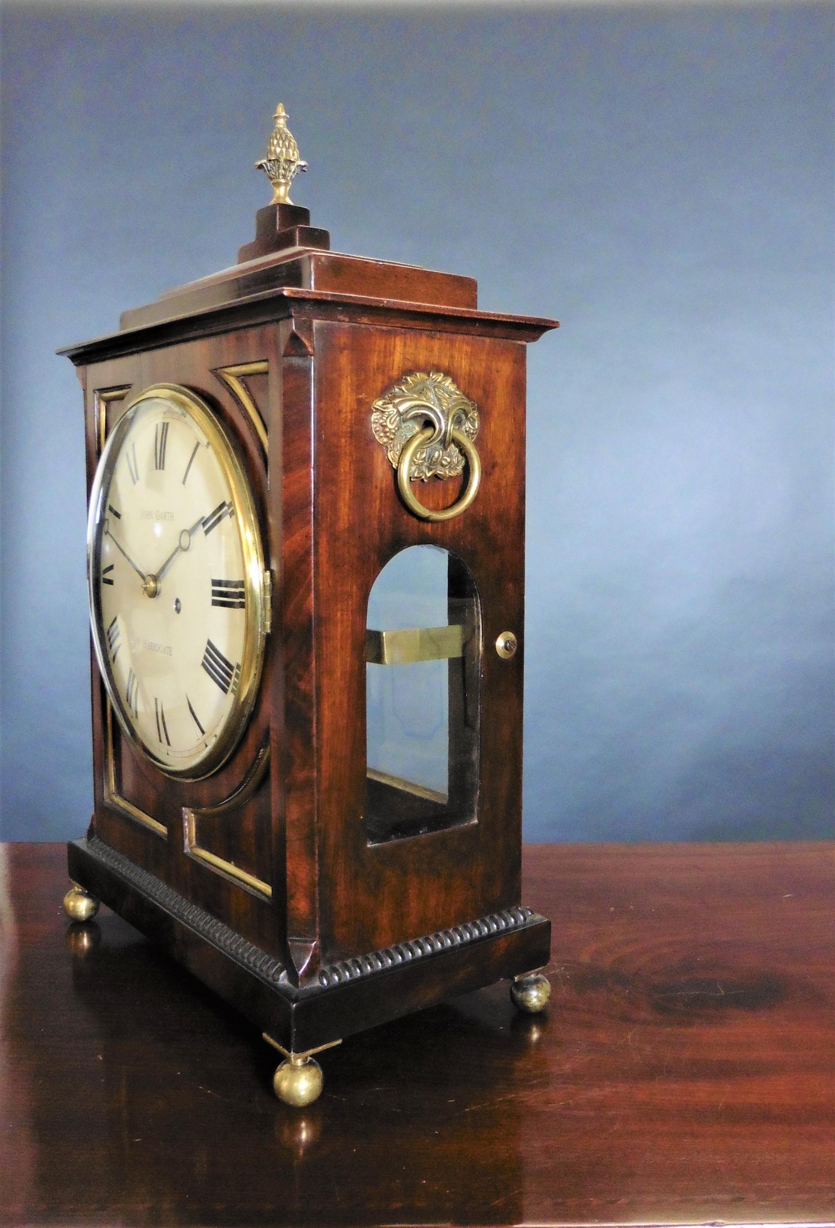 British Regency Mahogany Bracket Clock by John Garth, Harrogate For Sale