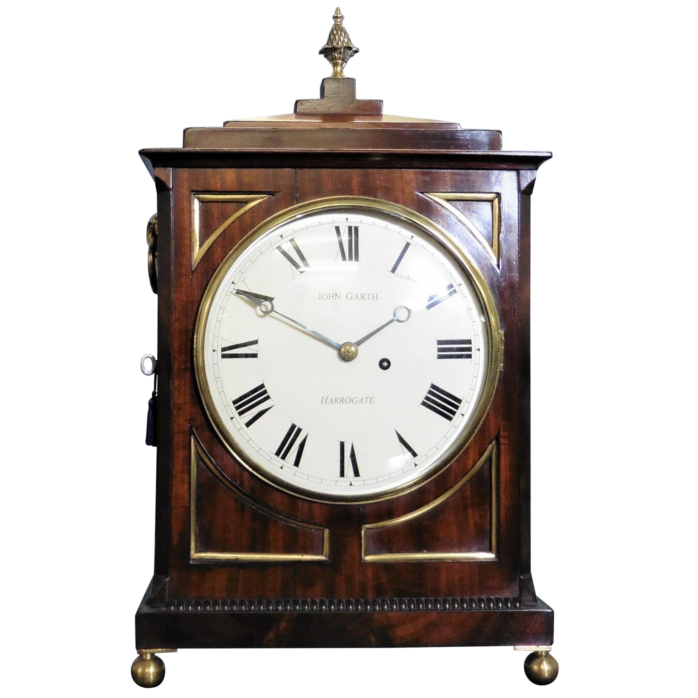 Regency Mahogany Bracket Clock by John Garth, Harrogate For Sale