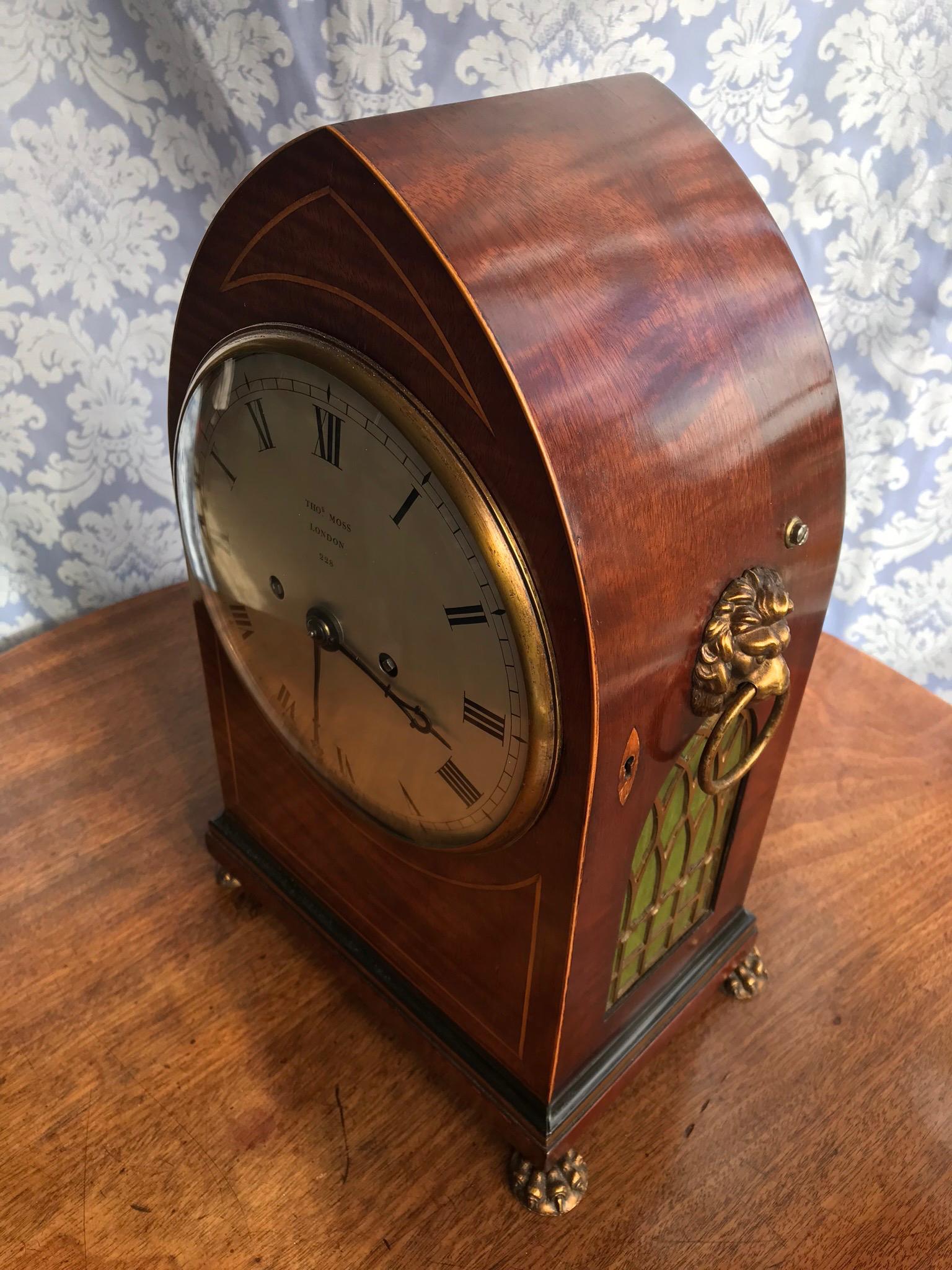 19th Century Antique Regency Mahogany Bracket Clock by Thomas Moss of London In Good Condition For Sale In Devon, GB
