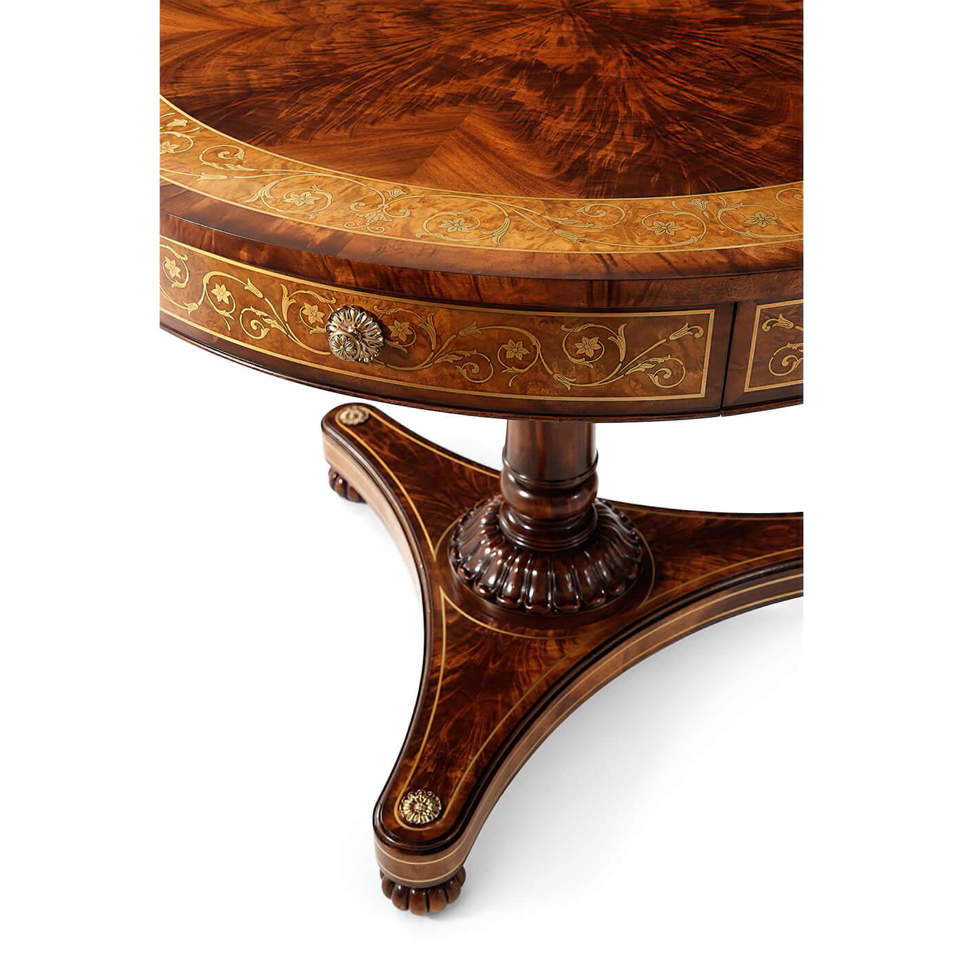 Regency Mahogany Brass Inlaid Center Table For Sale 1