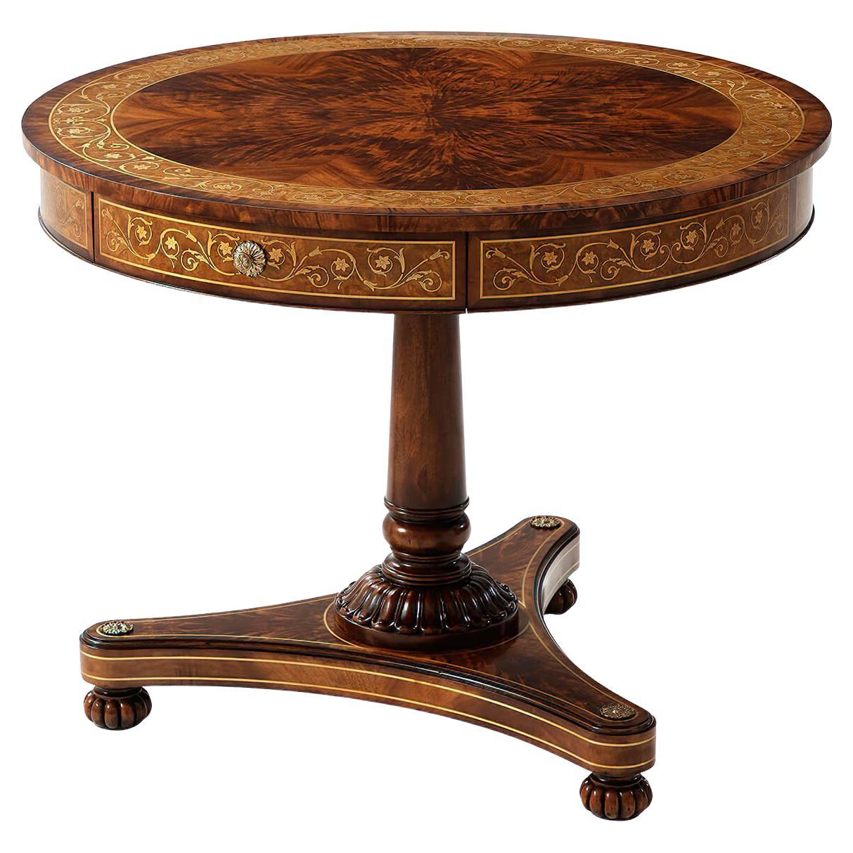 Regency Mahogany Brass Inlaid Center Table For Sale