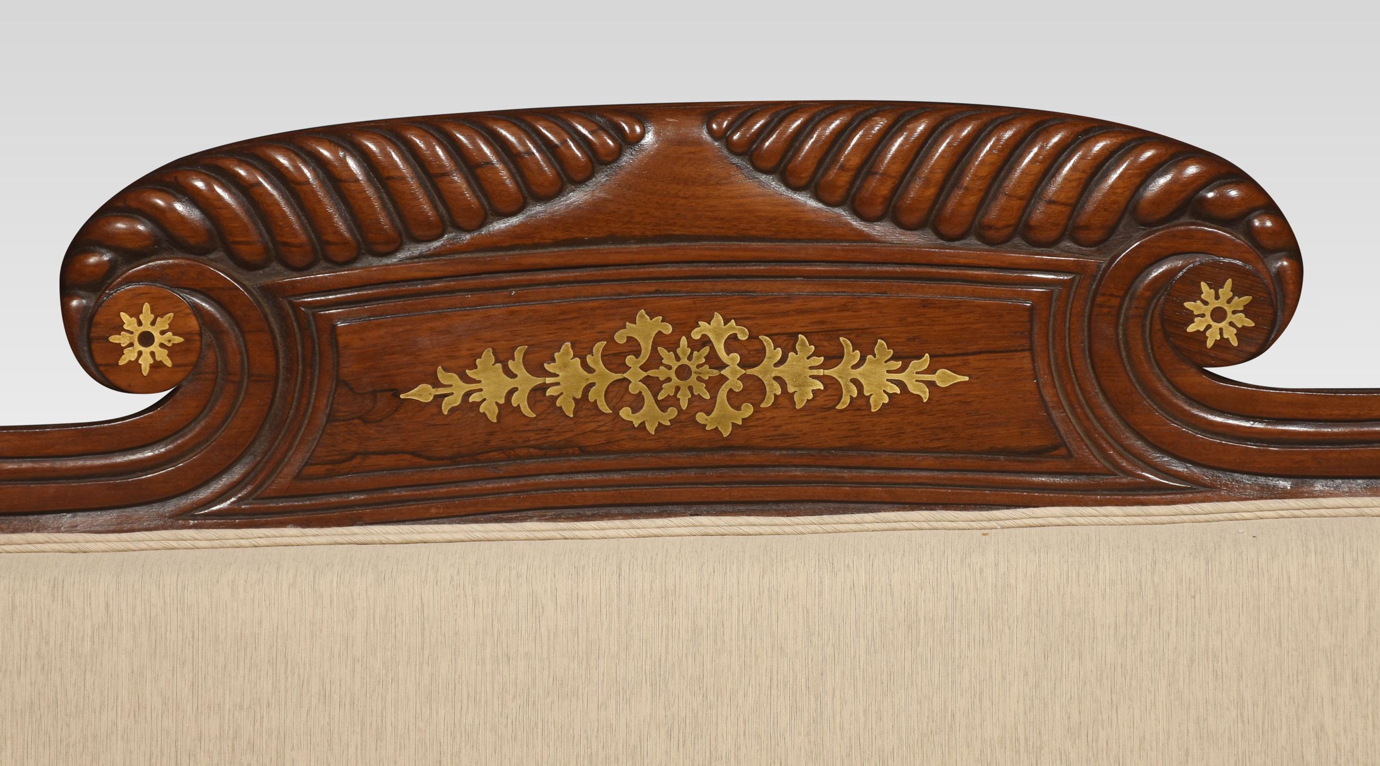 Regency Mahogany Brass Inlaid Scroll End Settee In Good Condition For Sale In Cheshire, GB