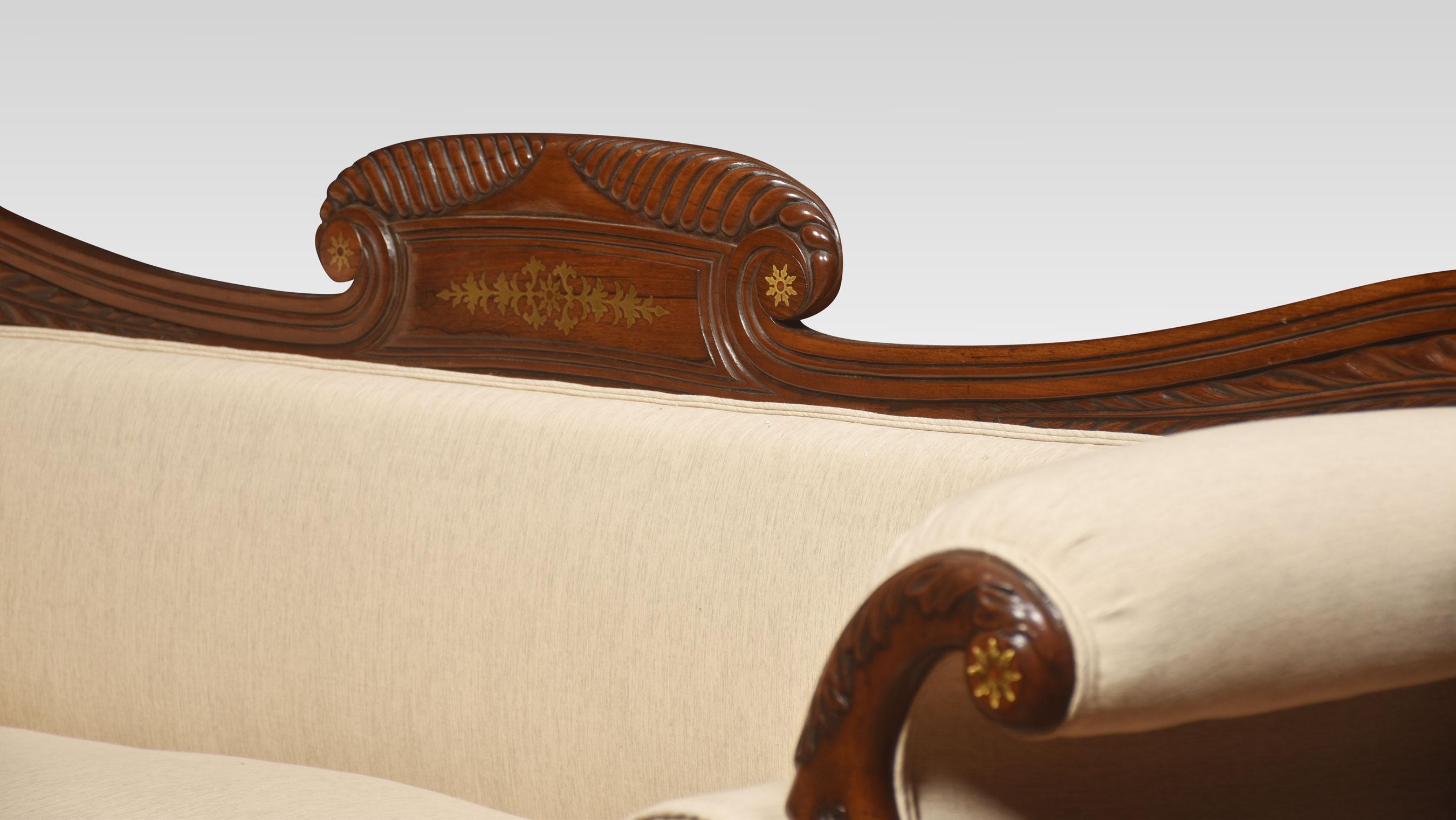 Regency Mahogany Brass Inlaid Scroll End Settee For Sale 3