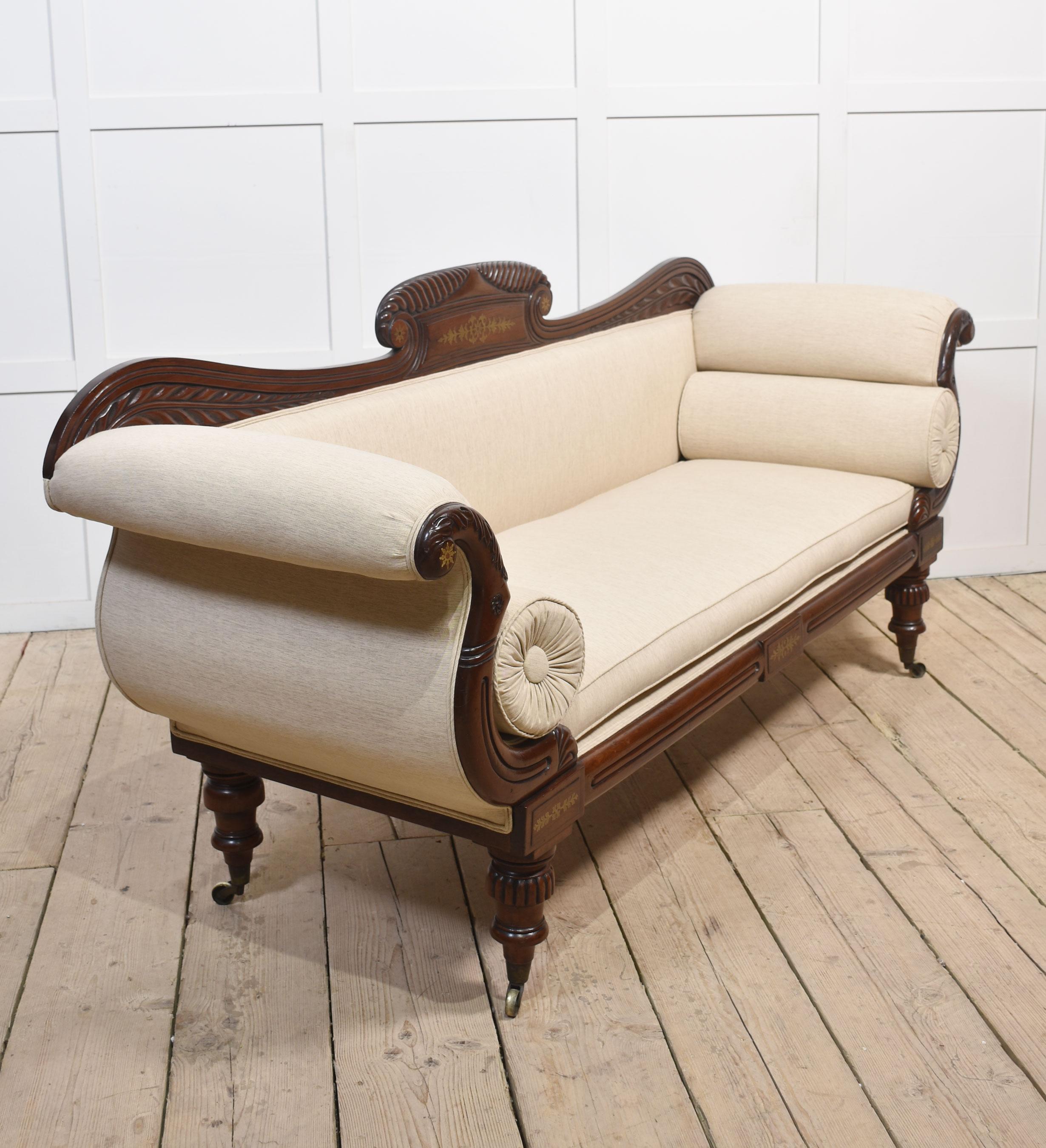 Regency mahogany brass inlaid settee For Sale 4