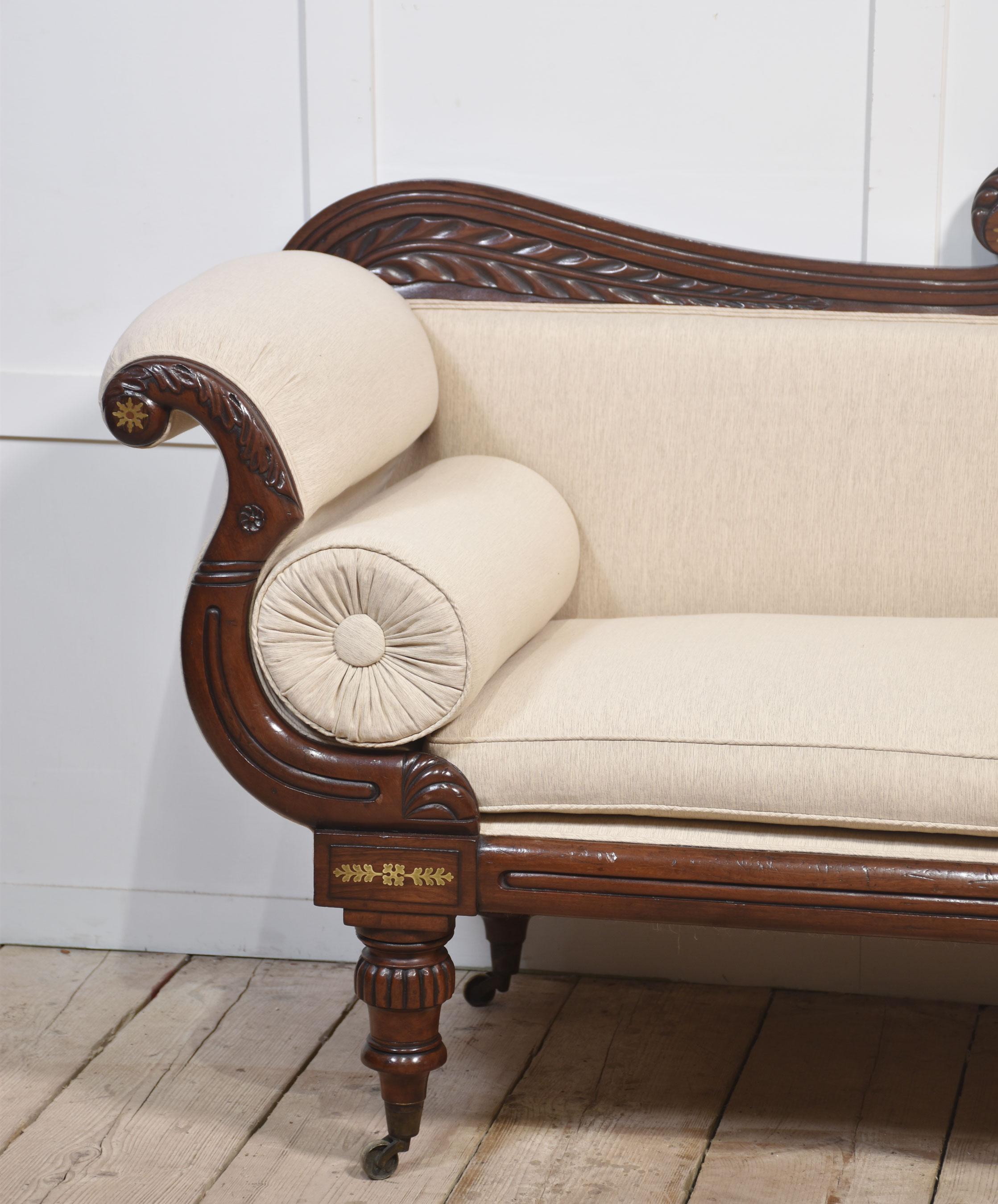 19th Century Regency mahogany brass inlaid settee For Sale