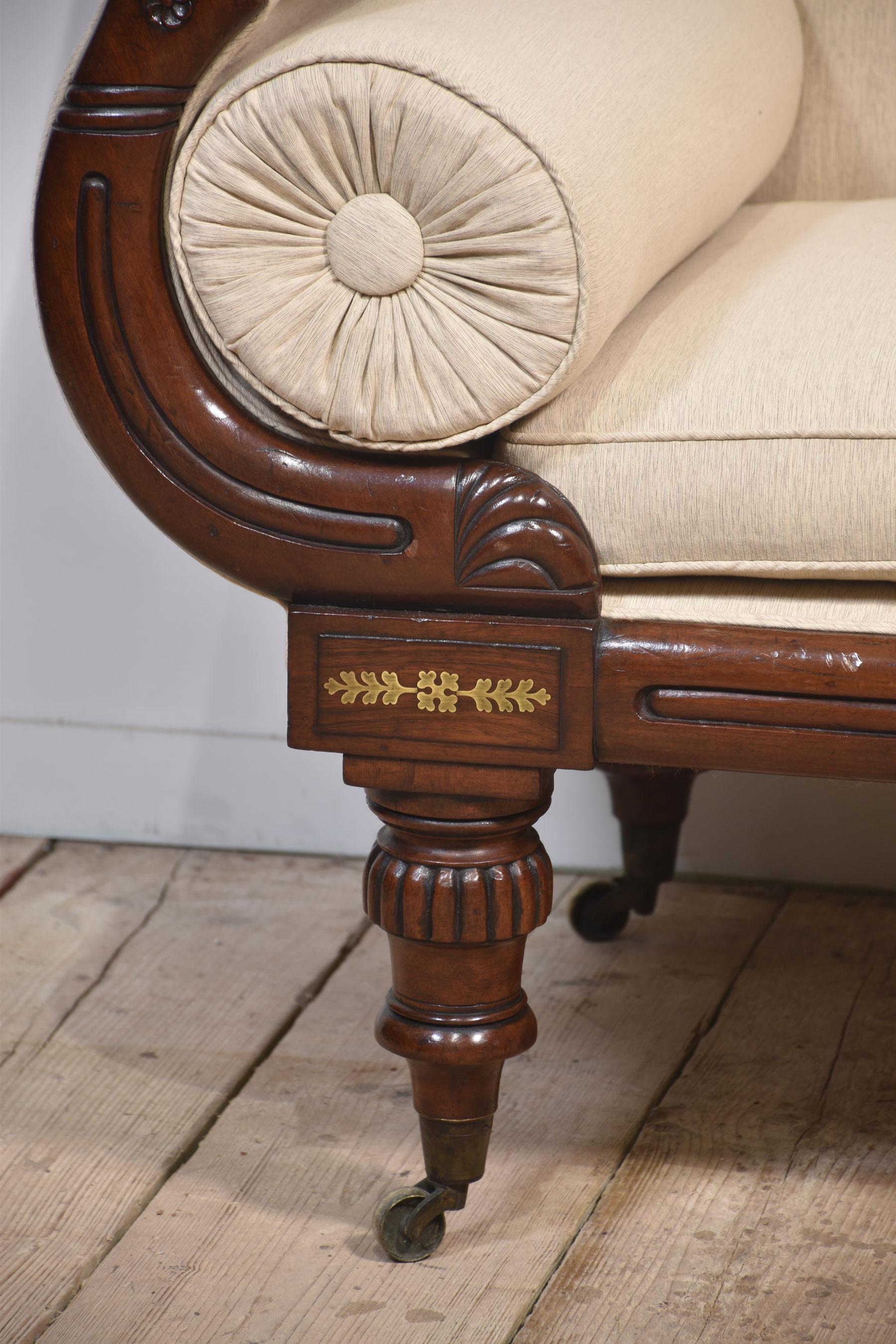 Wood Regency mahogany brass inlaid settee For Sale