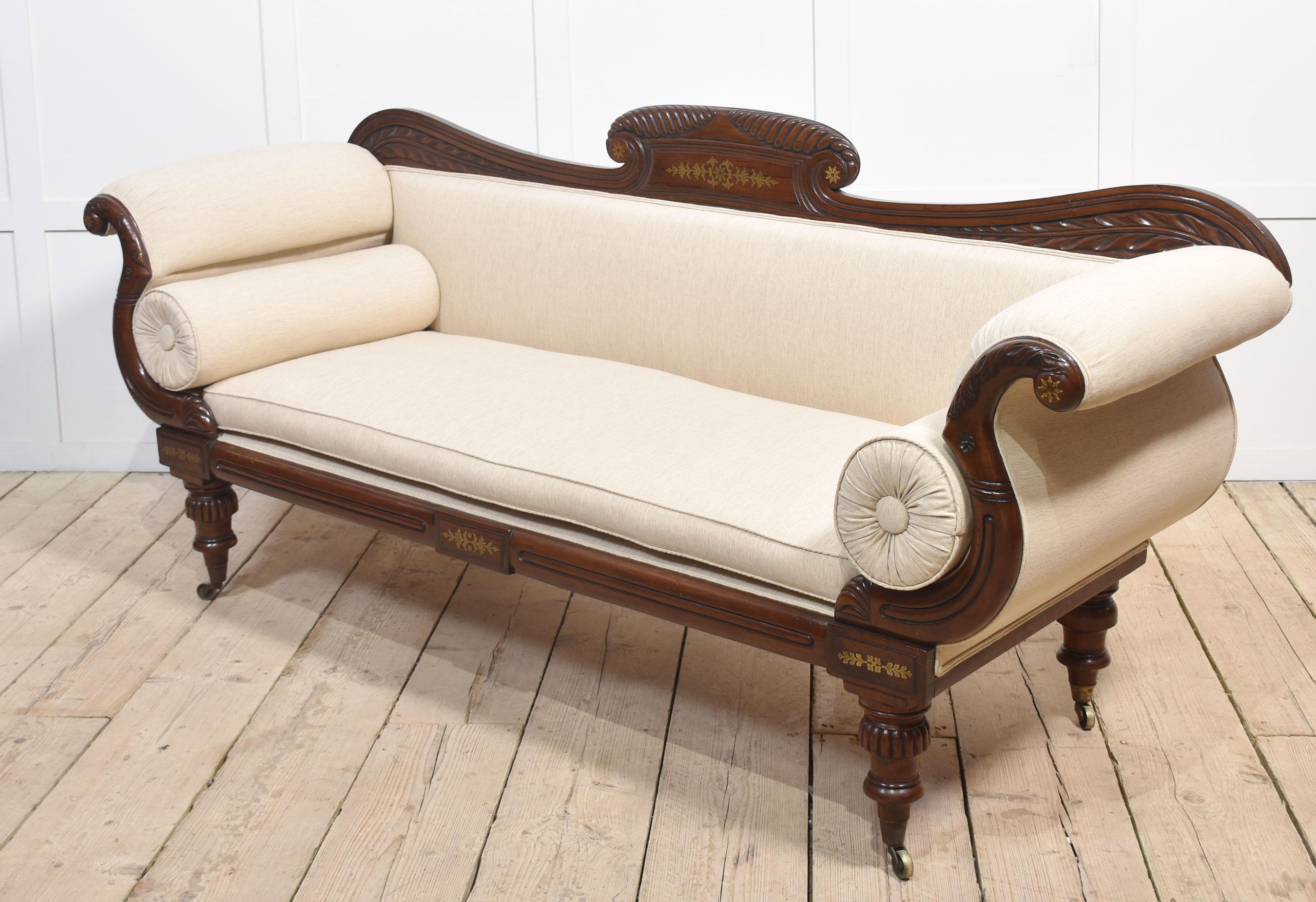 Regency mahogany brass inlaid settee For Sale 1