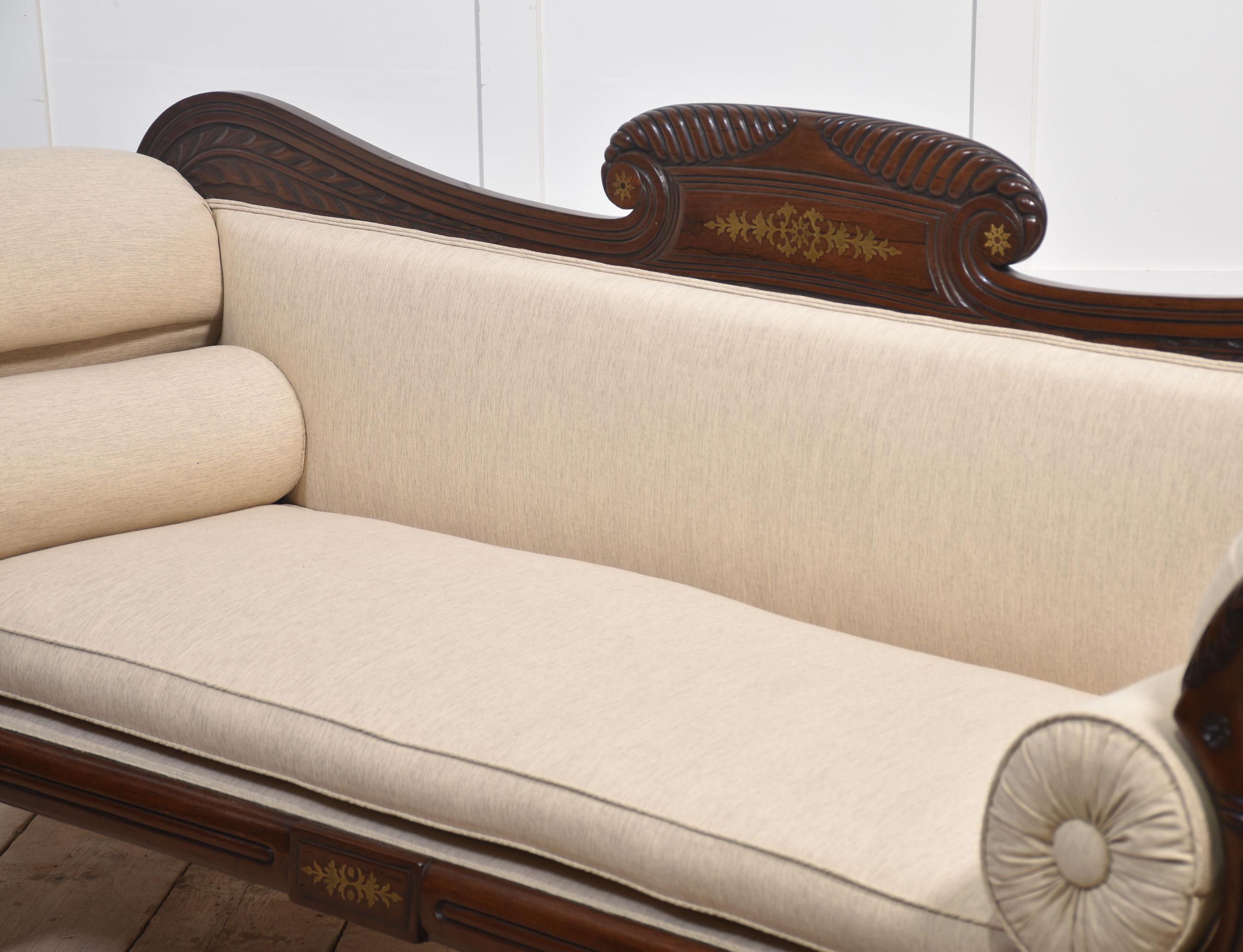 Regency mahogany brass inlaid settee For Sale 2