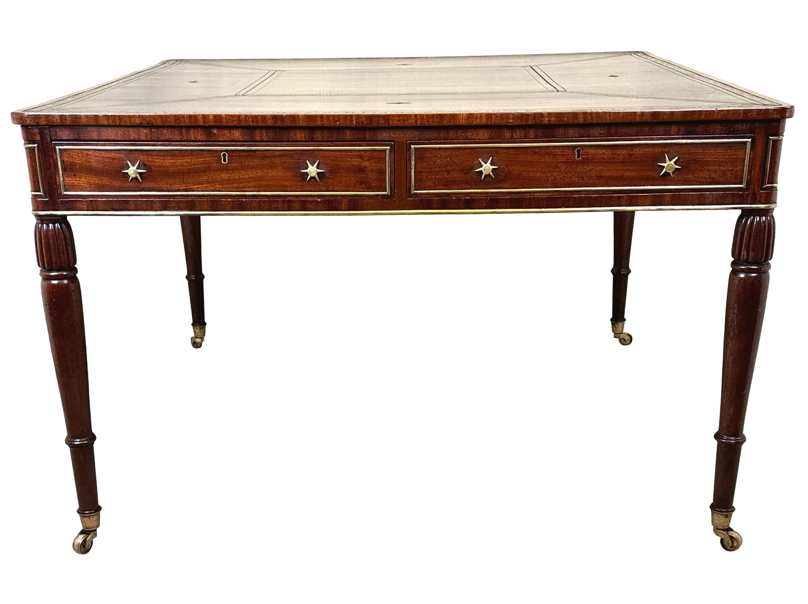 Regency Mahogany & Brass Partners Writing Table For Sale 5