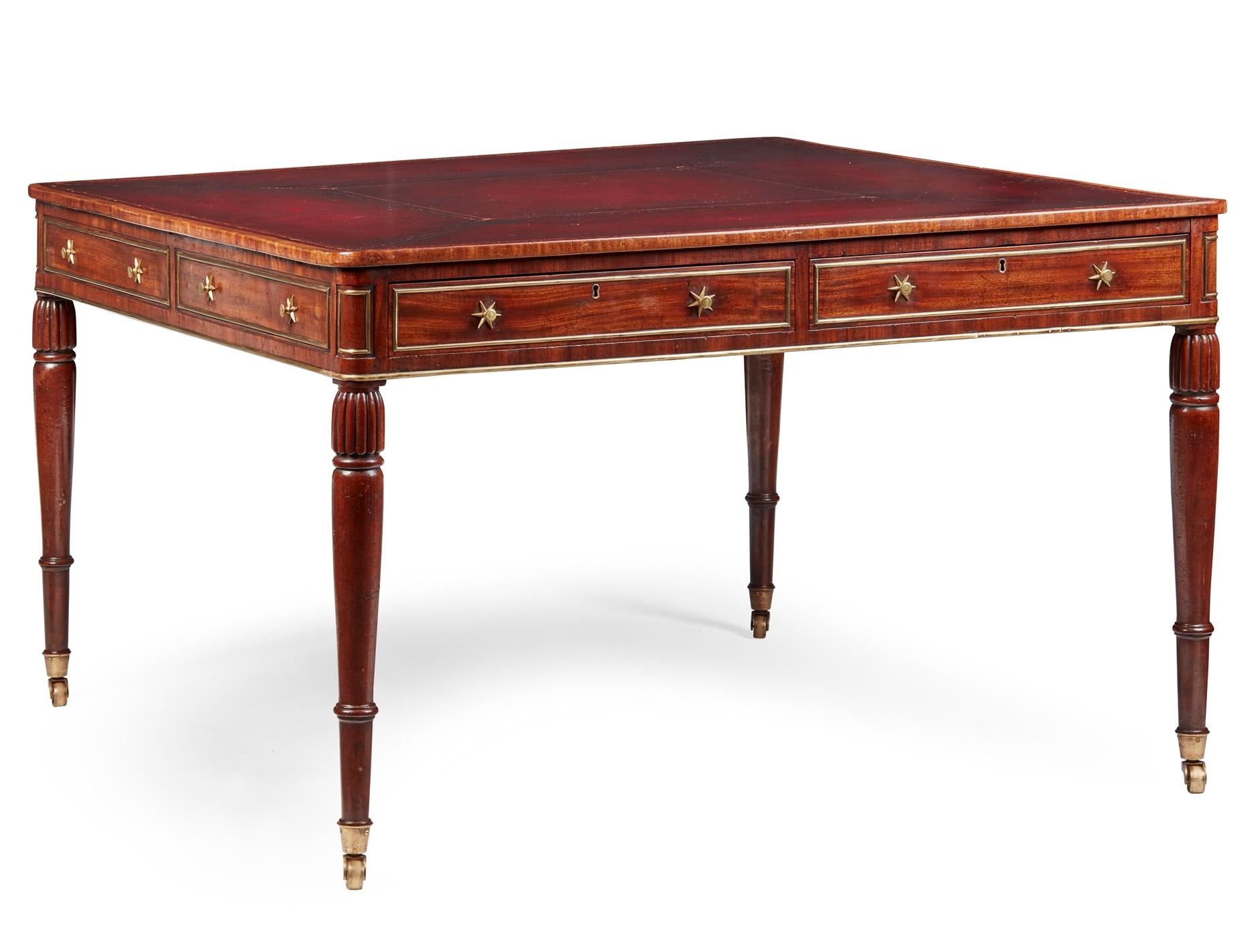 Regency Mahogany & Brass Partners Writing Table For Sale 9