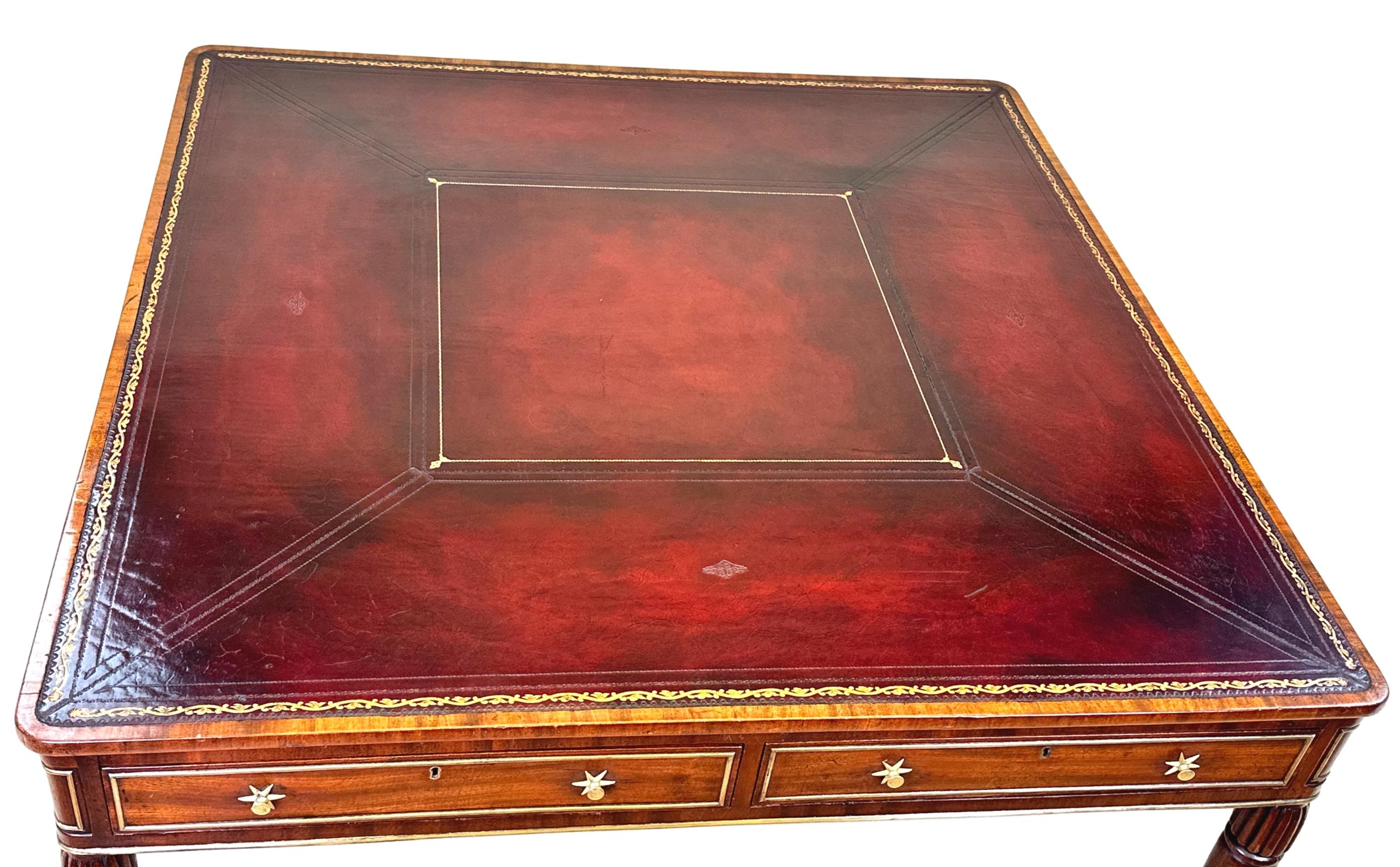 English Regency Mahogany & Brass Partners Writing Table For Sale