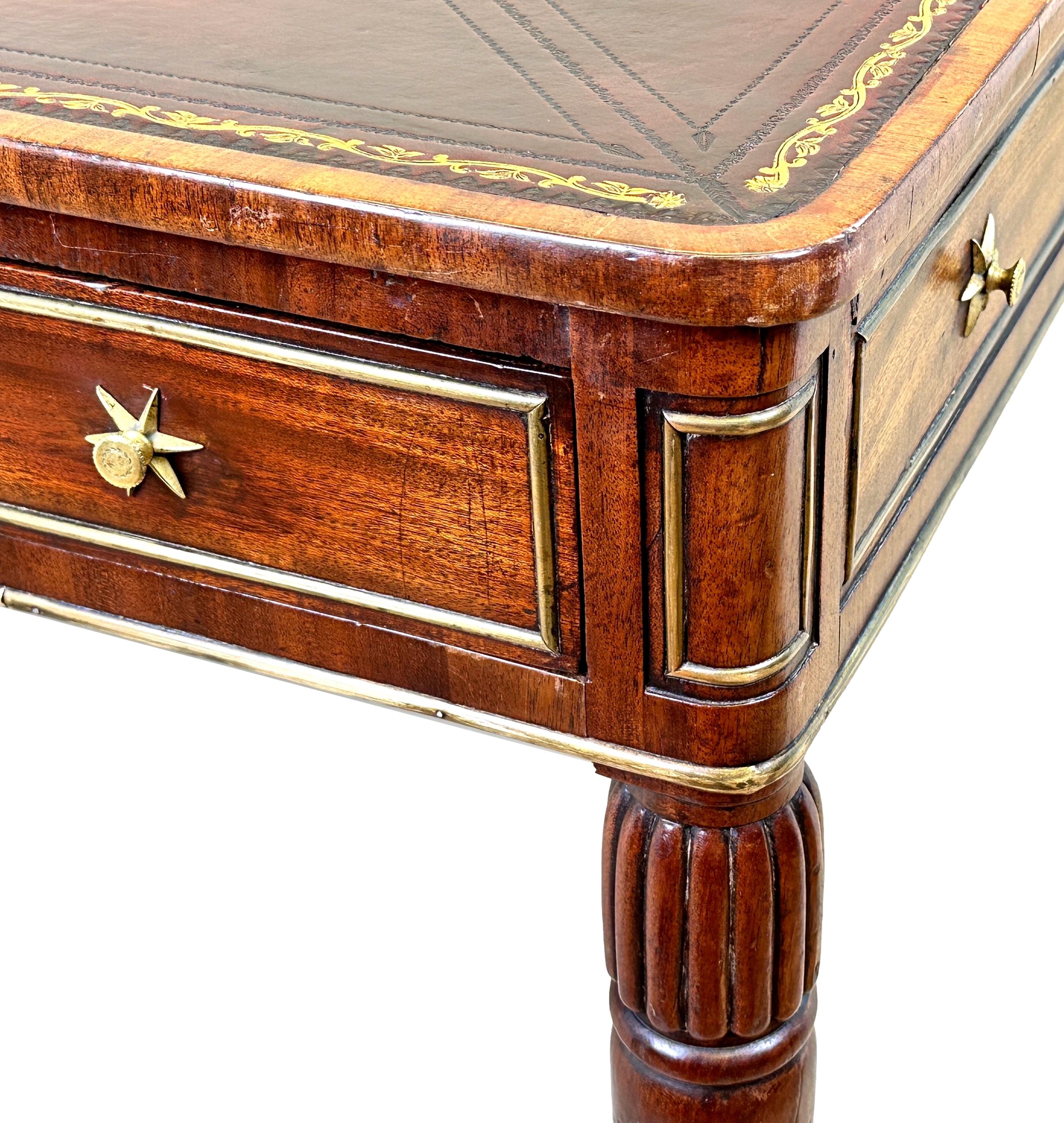 19th Century Regency Mahogany & Brass Partners Writing Table For Sale