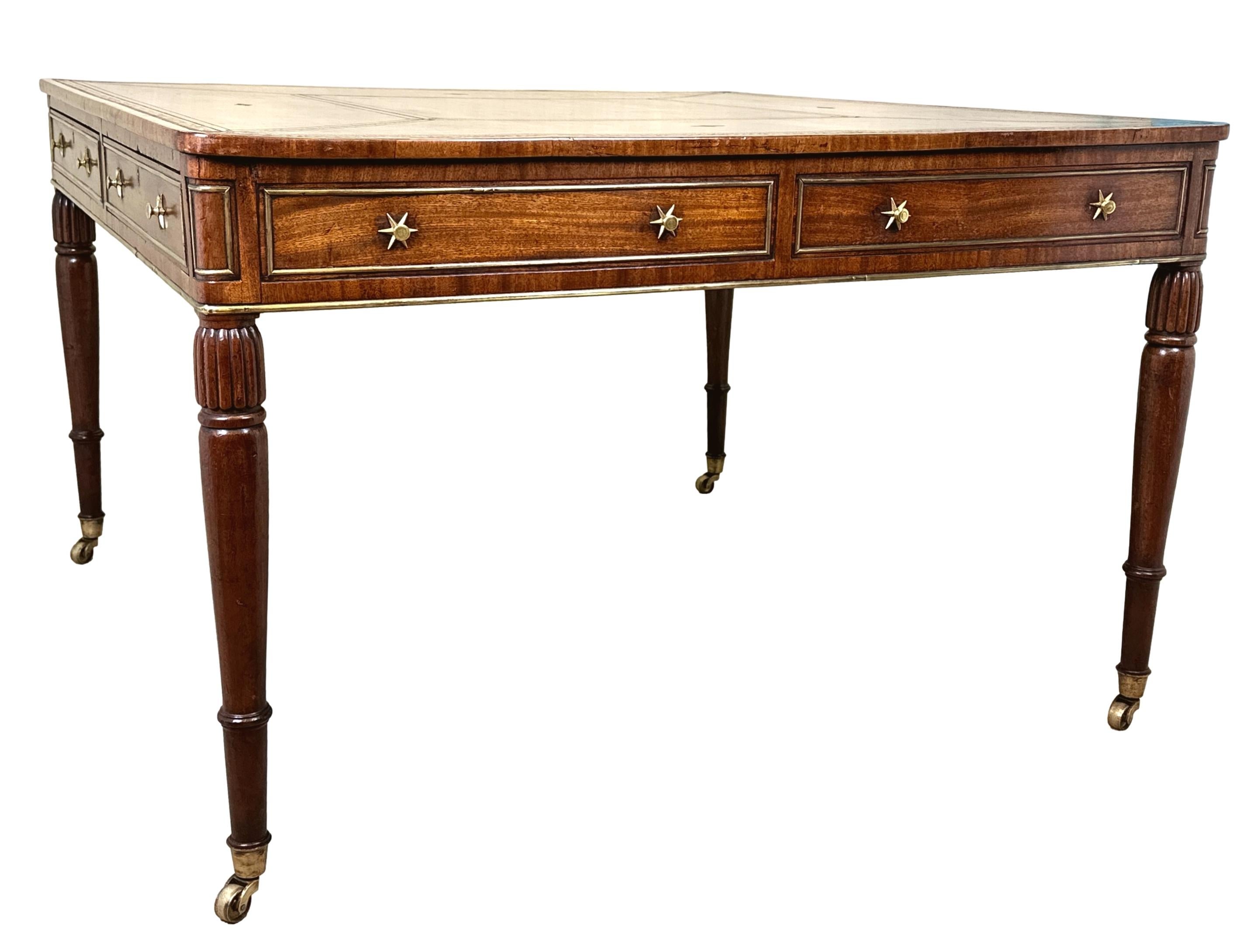 Regency Mahogany & Brass Partners Writing Table For Sale 3