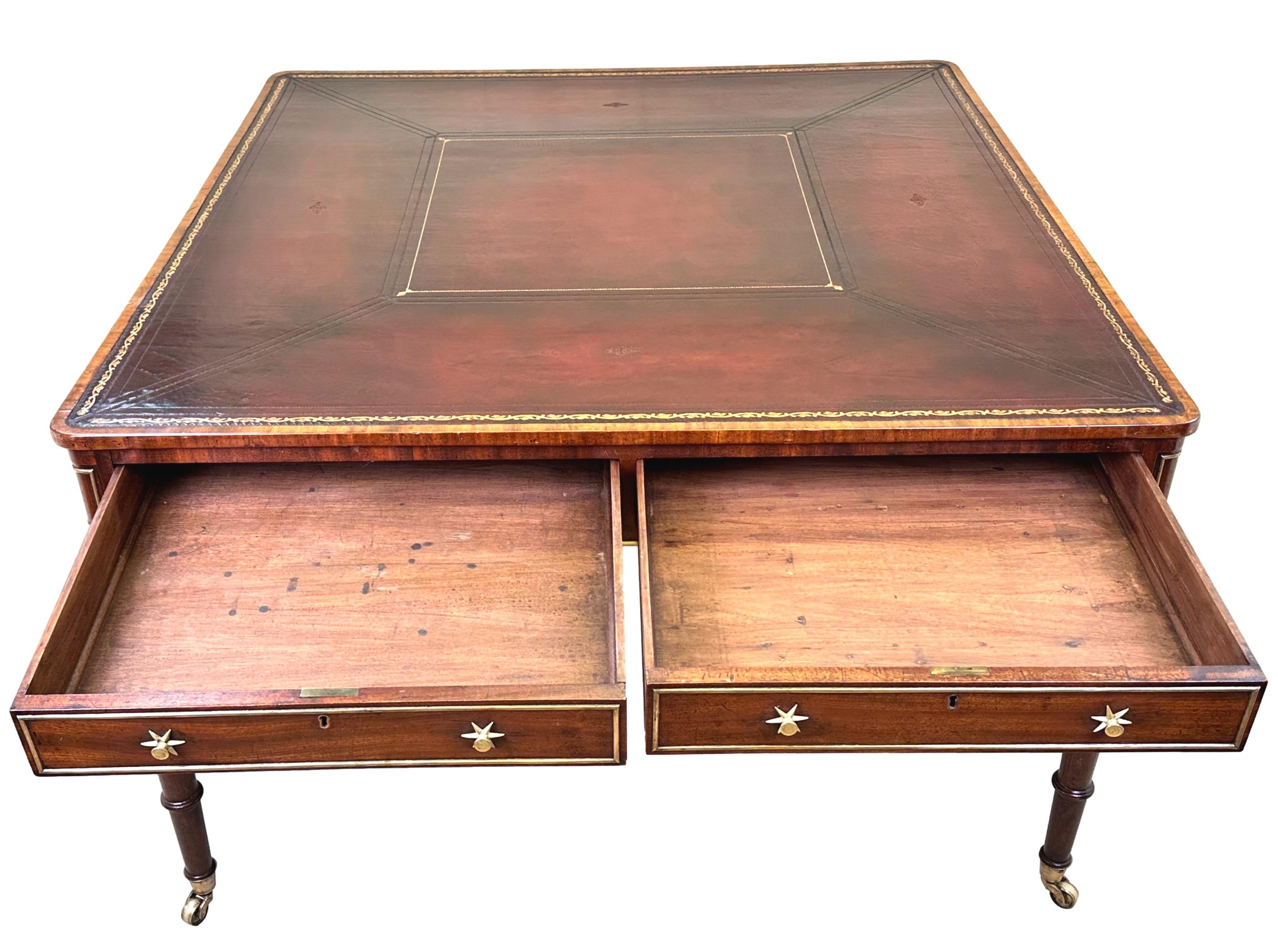 Regency Mahogany & Brass Partners Writing Table For Sale 4