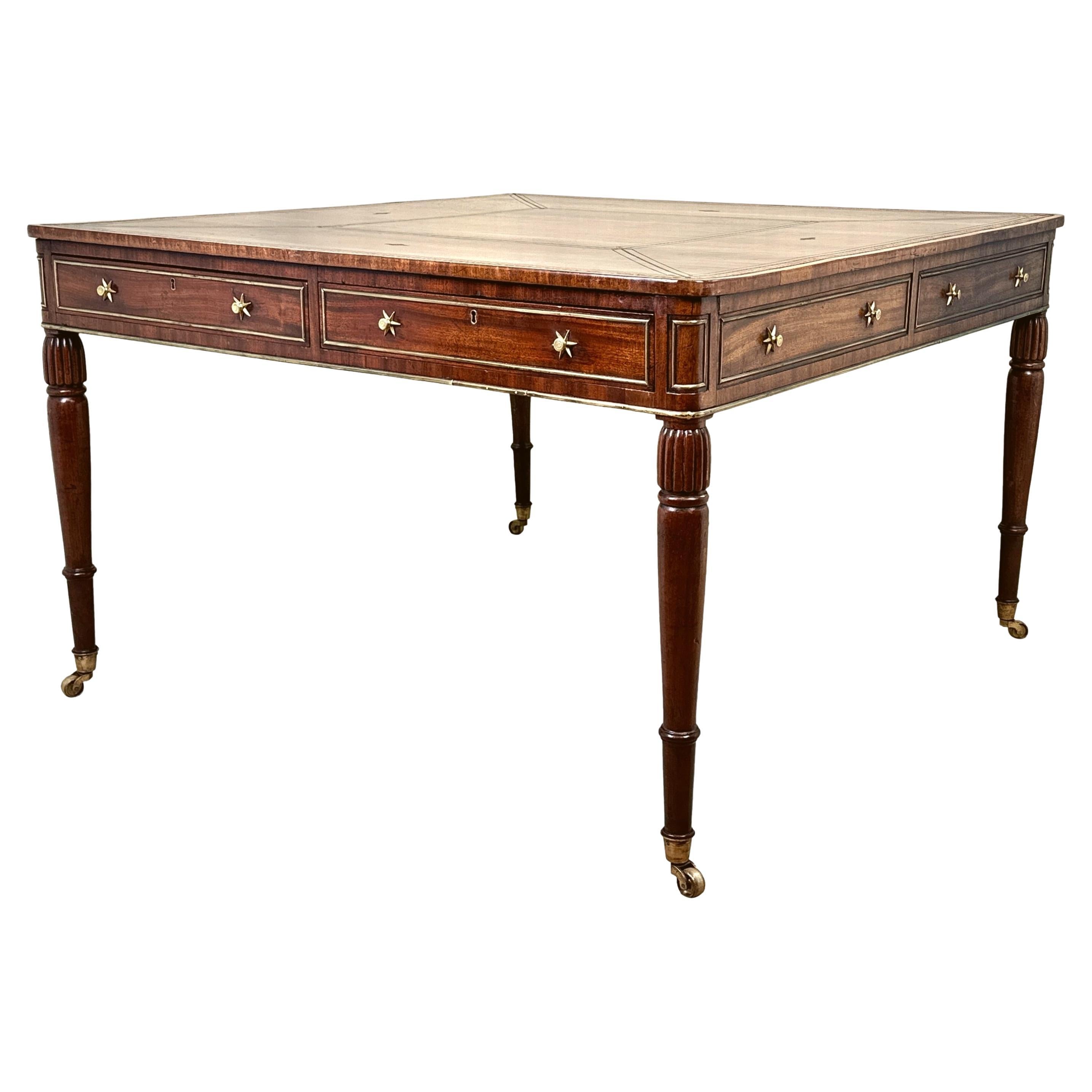 Regency Mahogany & Brass Partners Writing Table For Sale