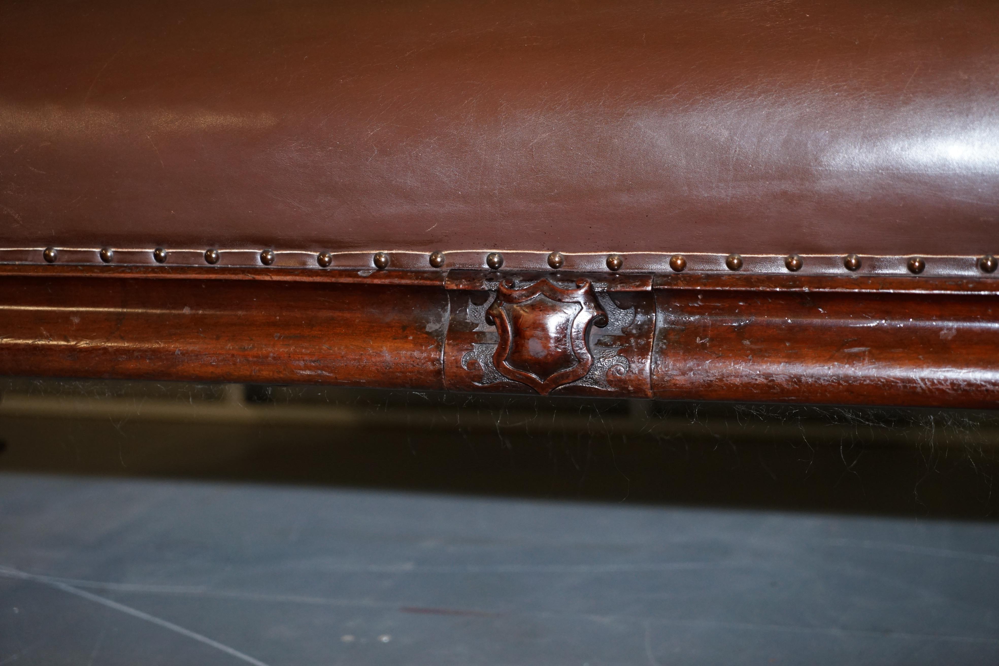 Regency Mahogany & Brown Leather Chesterfield Buttoned Chaise Lounge Sofa Chair 1
