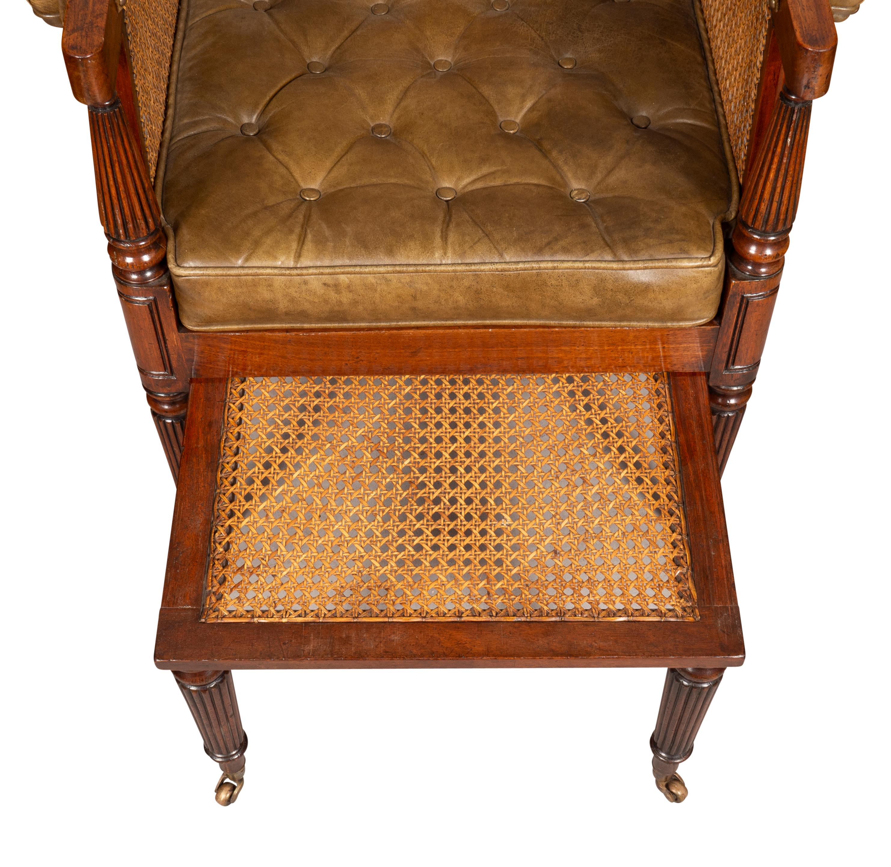 Regency Mahogany Caned Bergere And Ottoman For Sale 5