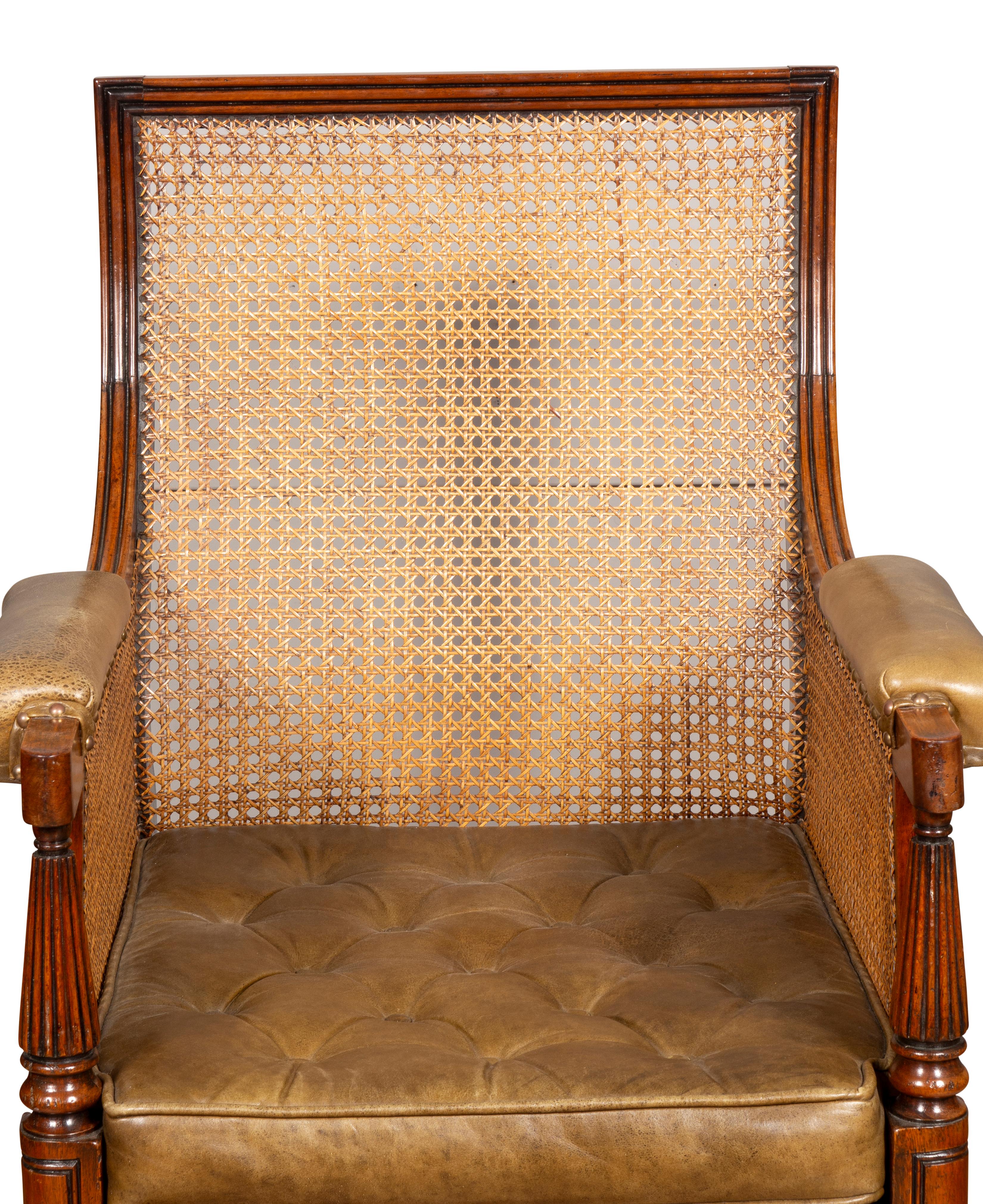 Regency Mahogany Caned Bergere And Ottoman For Sale 6