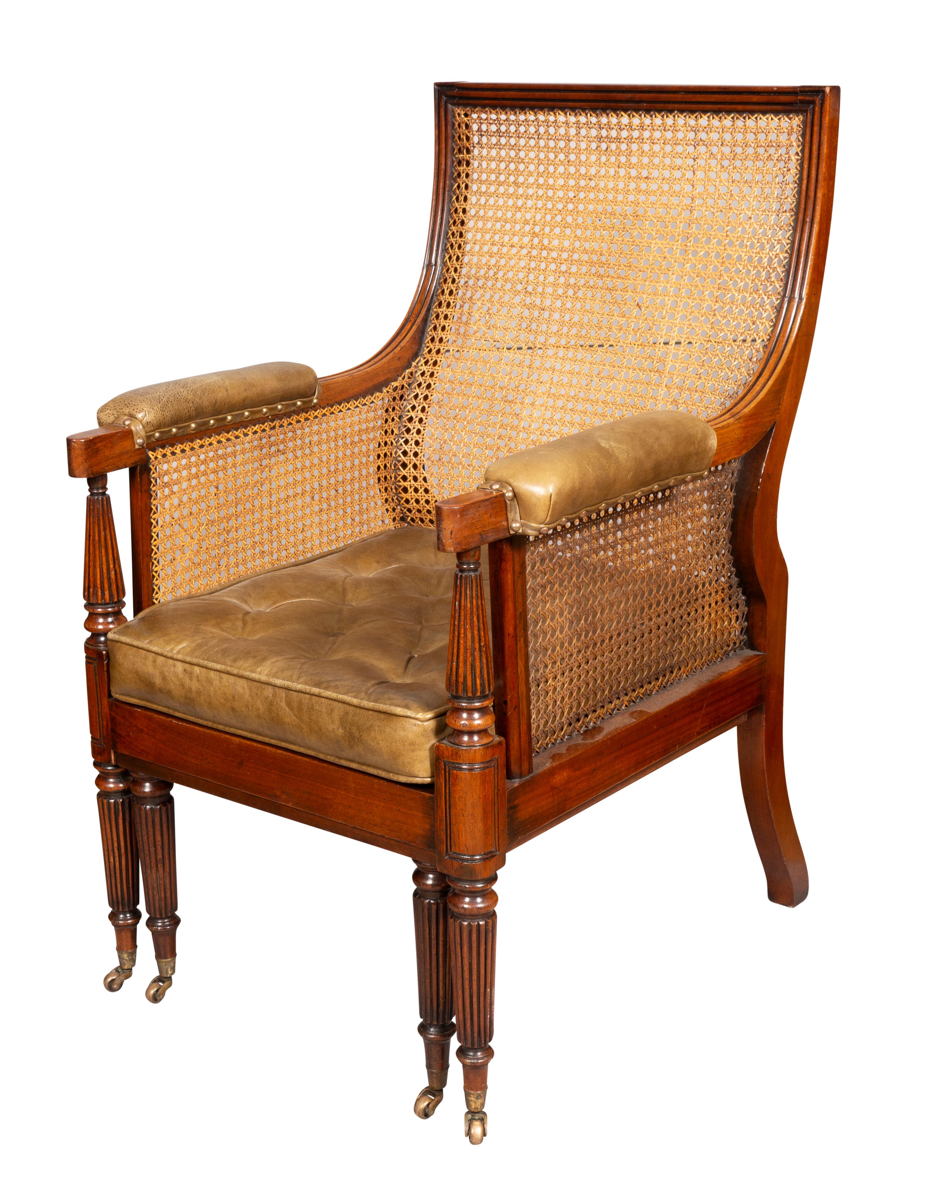 Regency Mahogany Caned Bergere And Ottoman For Sale 1