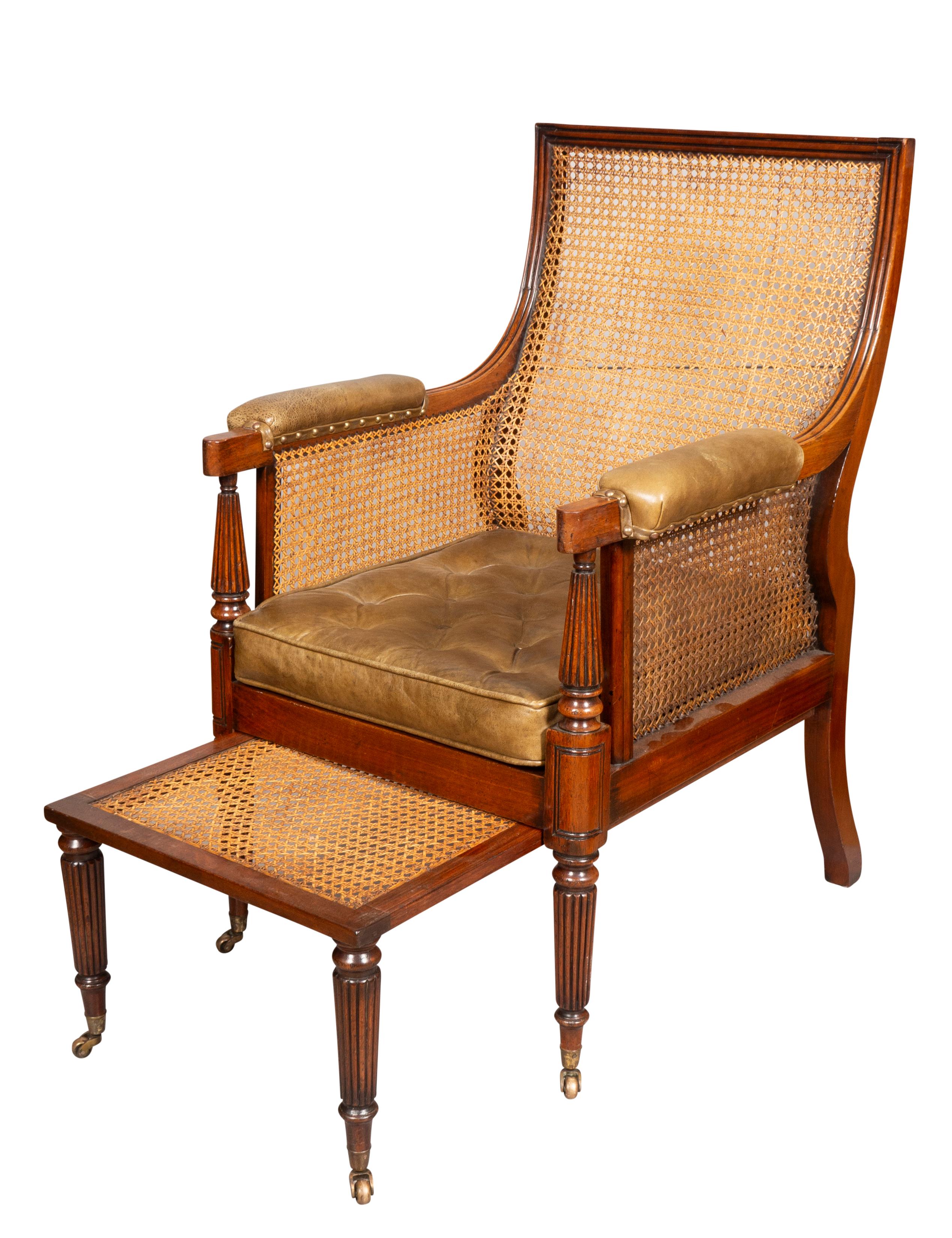 Regency Mahogany Caned Bergere And Ottoman For Sale 2
