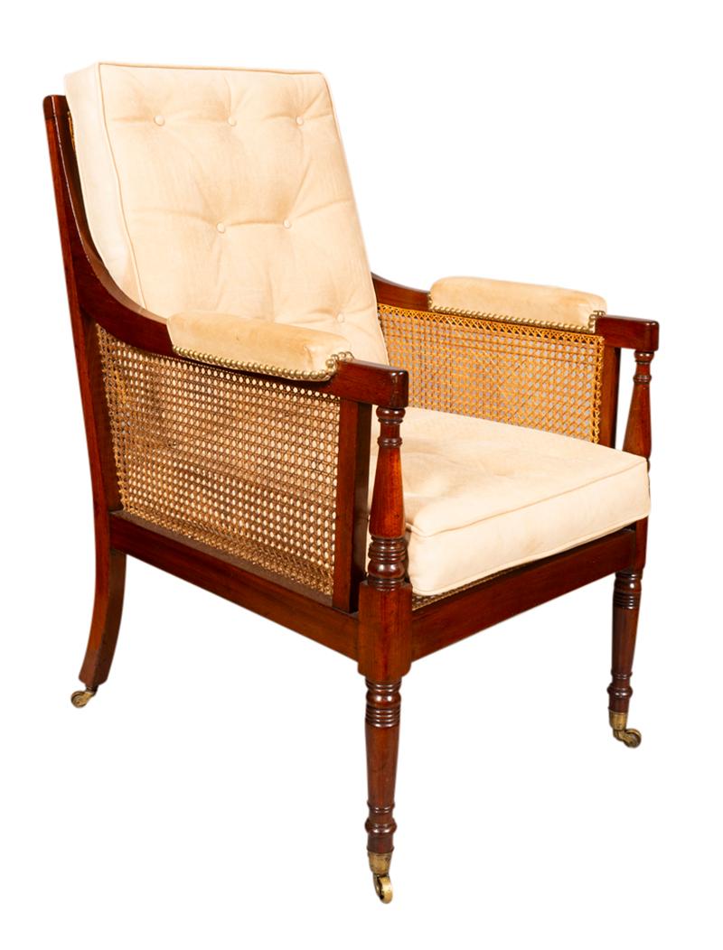English Regency Mahogany Caned Bergere For Sale
