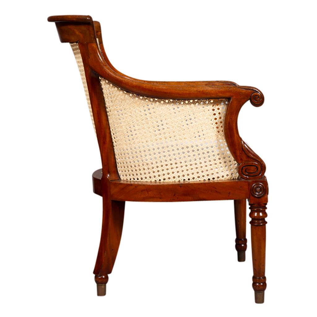 English Regency Mahogany Caned Bergere  For Sale