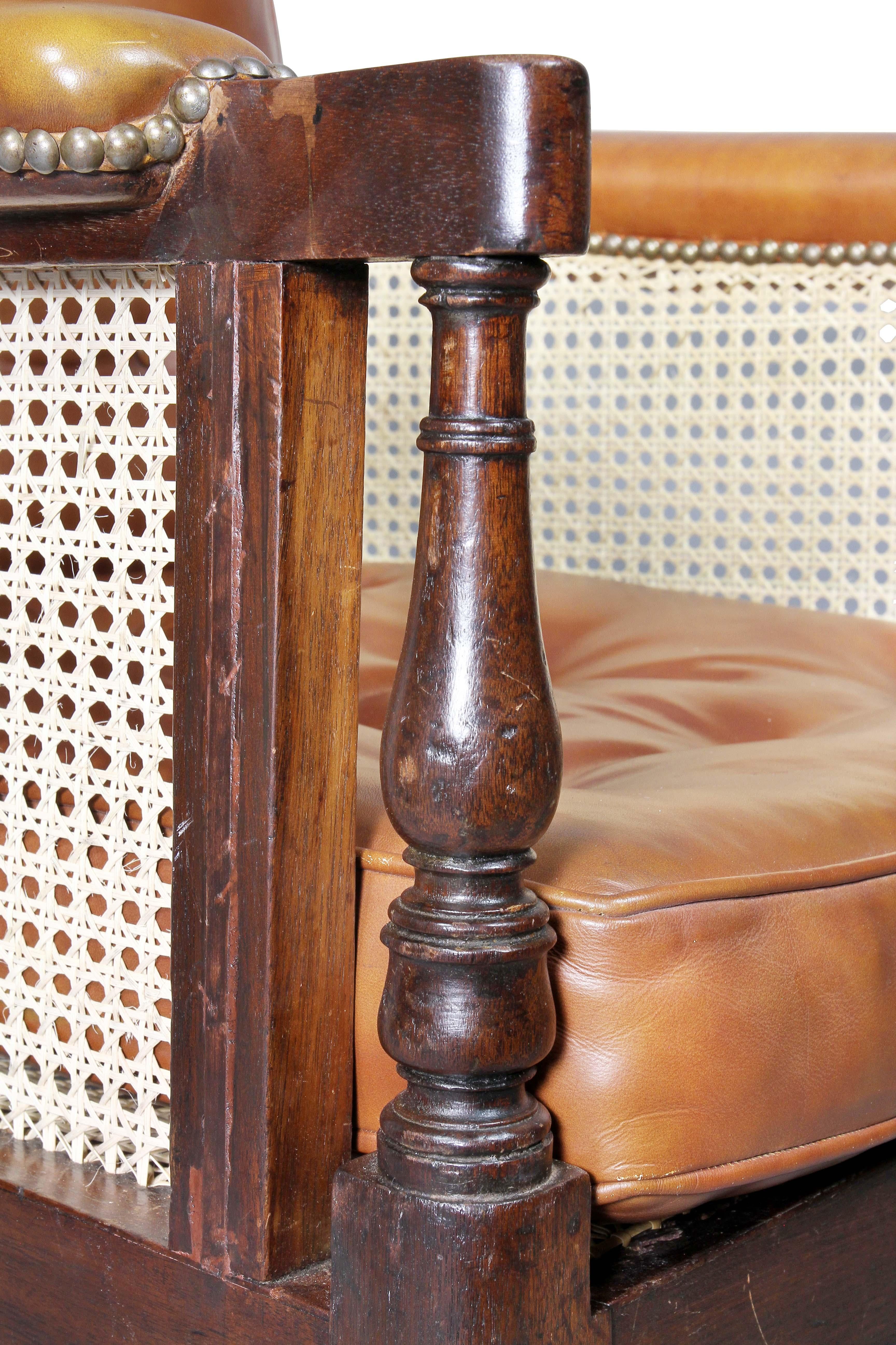 Regency Mahogany Caned Bergere In Good Condition In Essex, MA