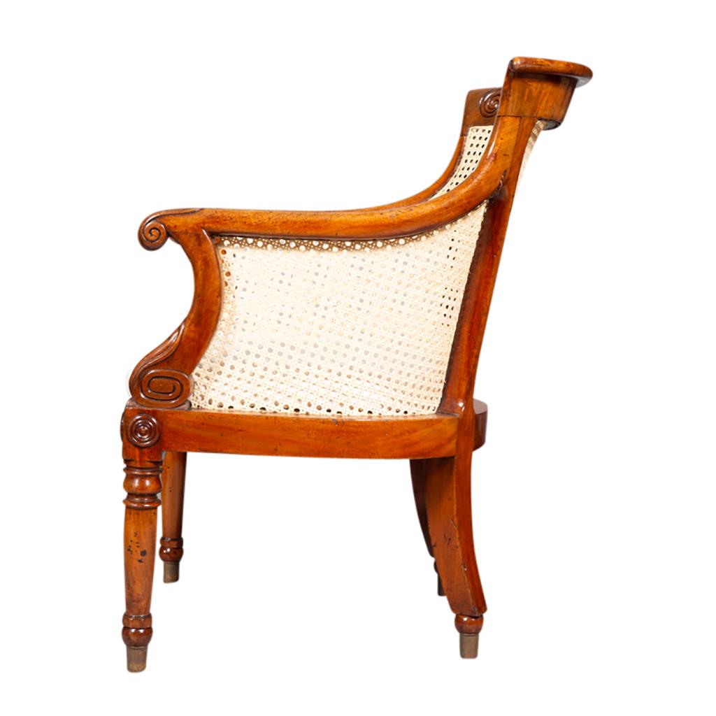 Early 19th Century Regency Mahogany Caned Bergere  For Sale