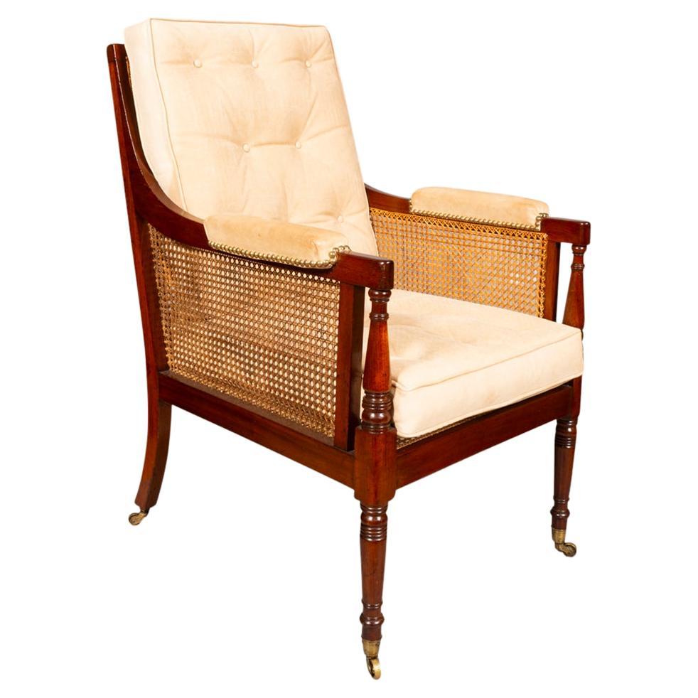 Regency Mahogany Caned Bergere For Sale