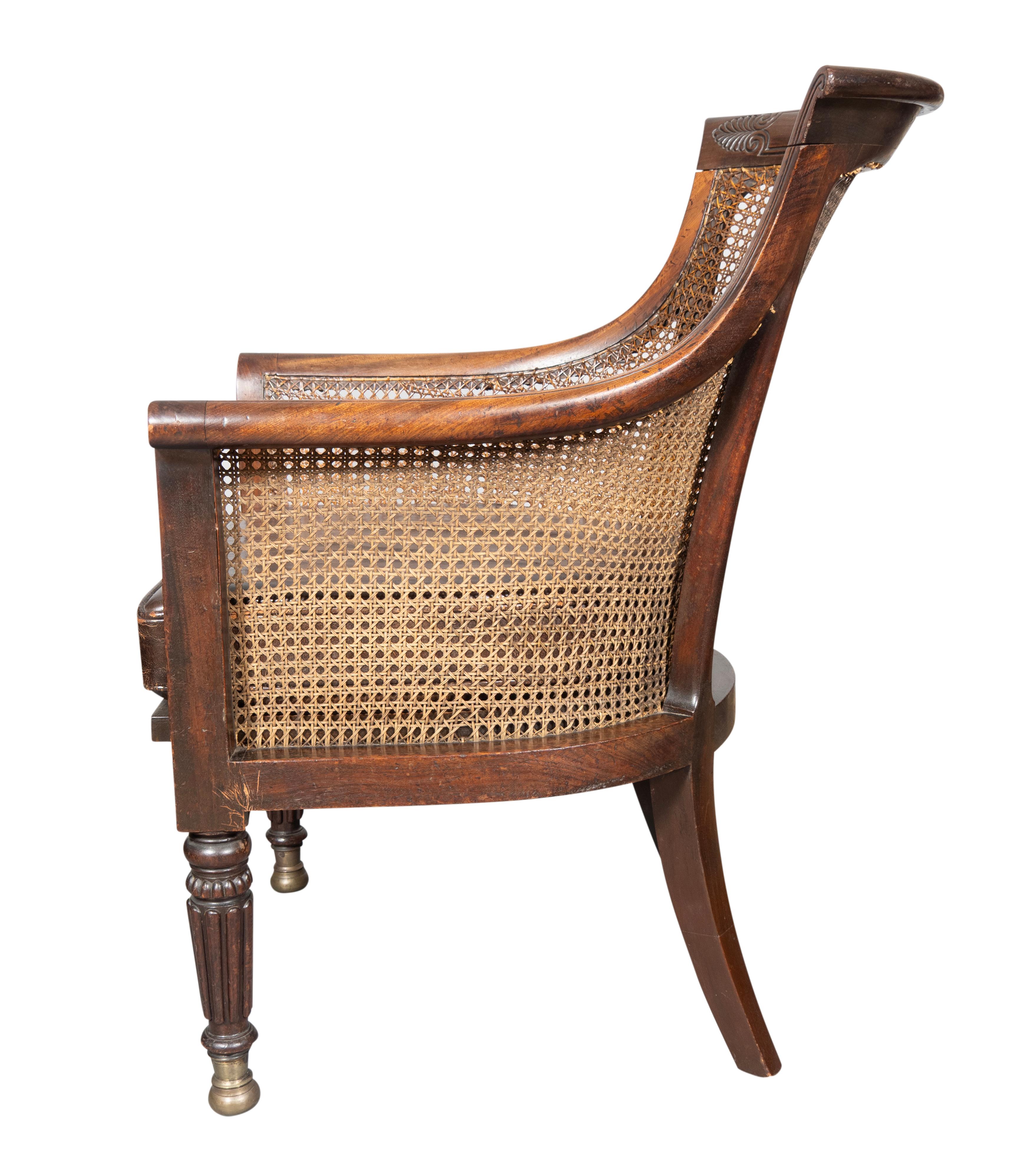 Regency Mahogany Caned Tub Chair In Good Condition For Sale In Essex, MA