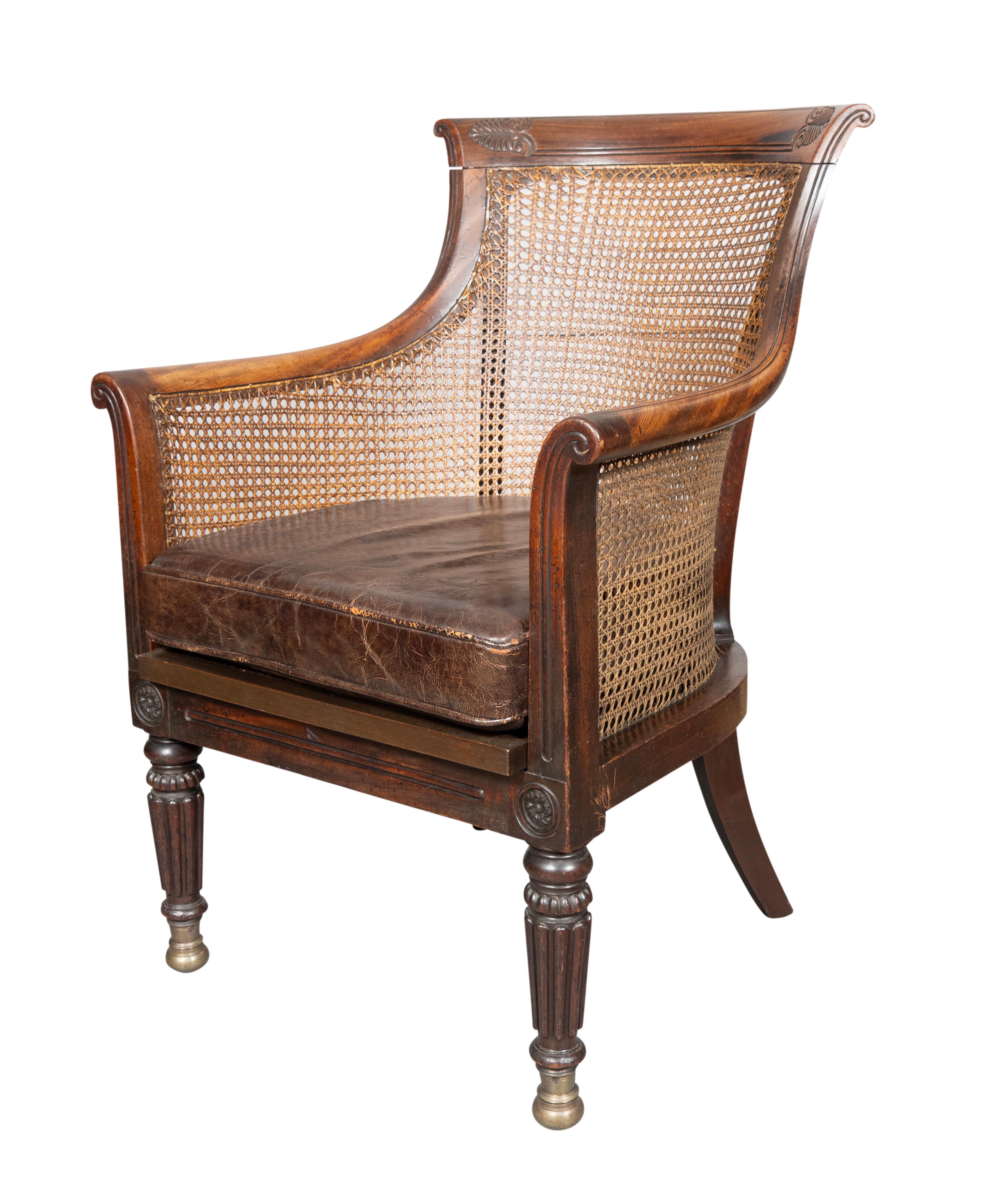 Regency Mahogany Caned Tub Chair For Sale 2