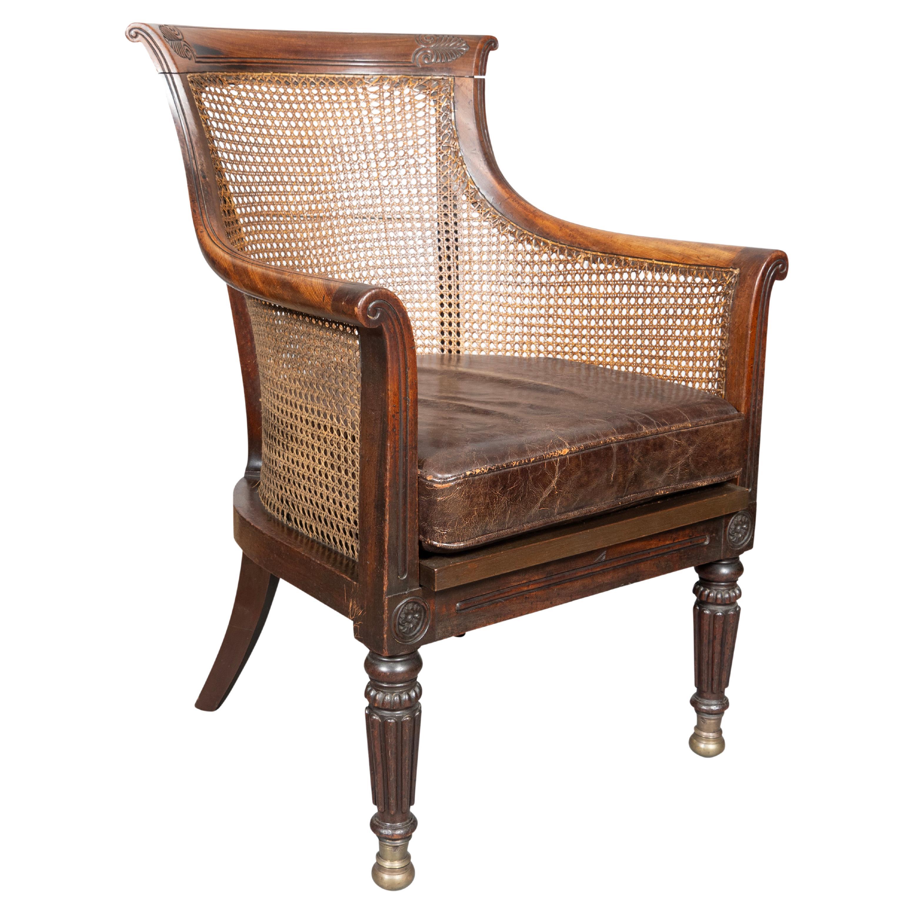 Regency Mahogany Caned Tub Chair For Sale