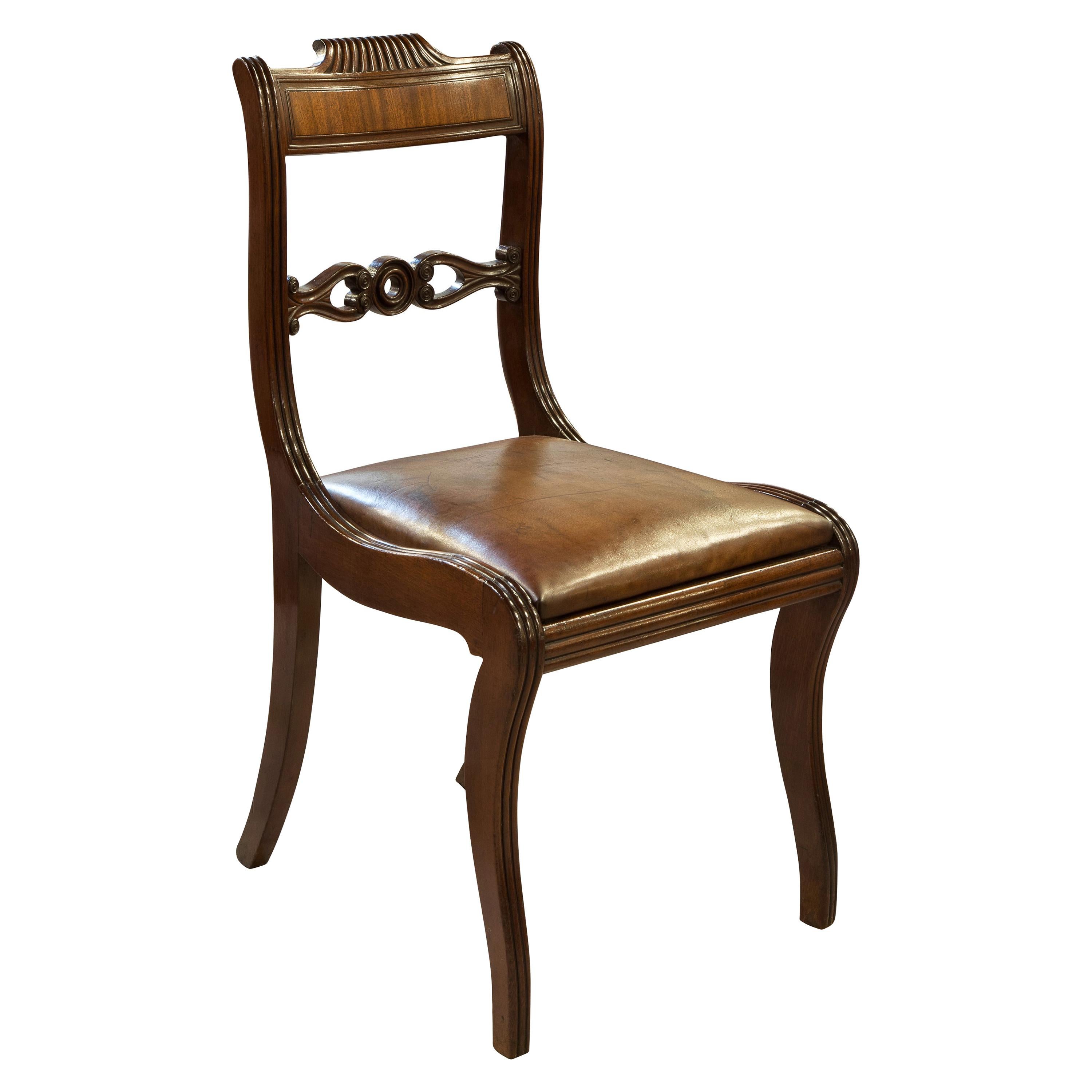 Regency Mahogany Chair with Leather Upholstered Seat, circa 1830 For Sale