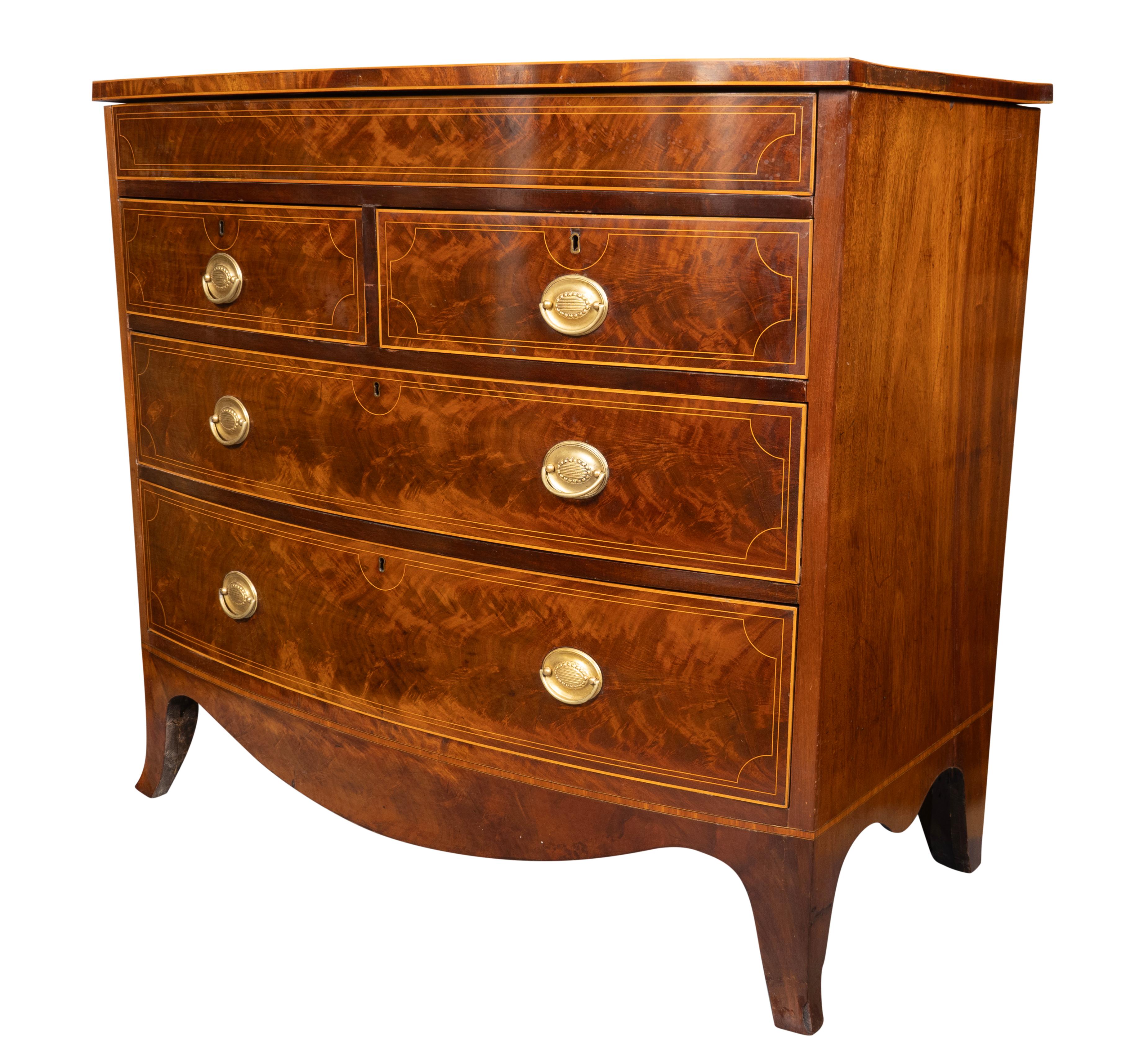 Brass Regency Mahogany Bowfront Chest Of Drawers