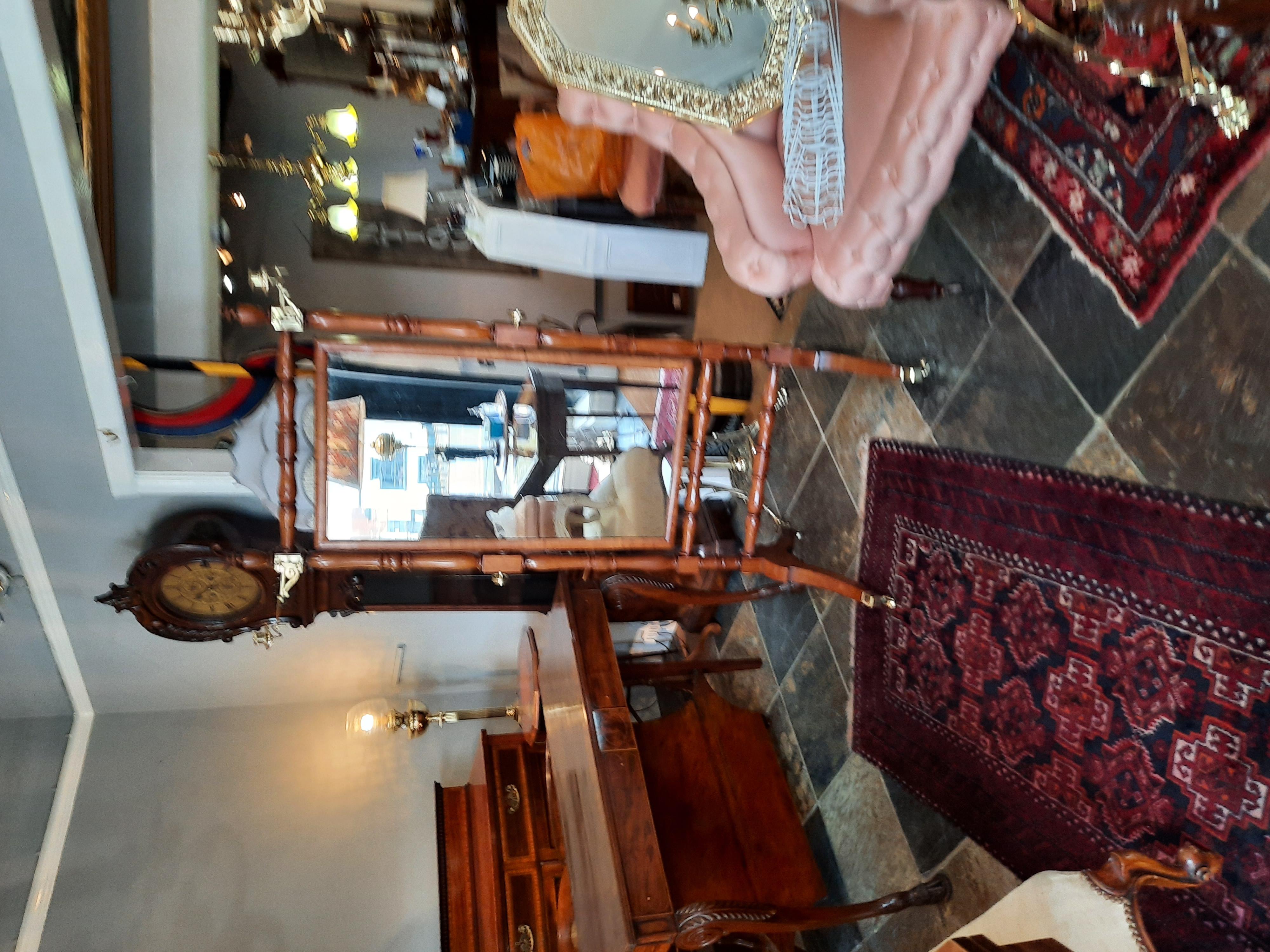 Regency Mahogany Cheval mirror with turned frame on sabre legs with Turned Stretcher and including Original Brass Candle Sconces 29
