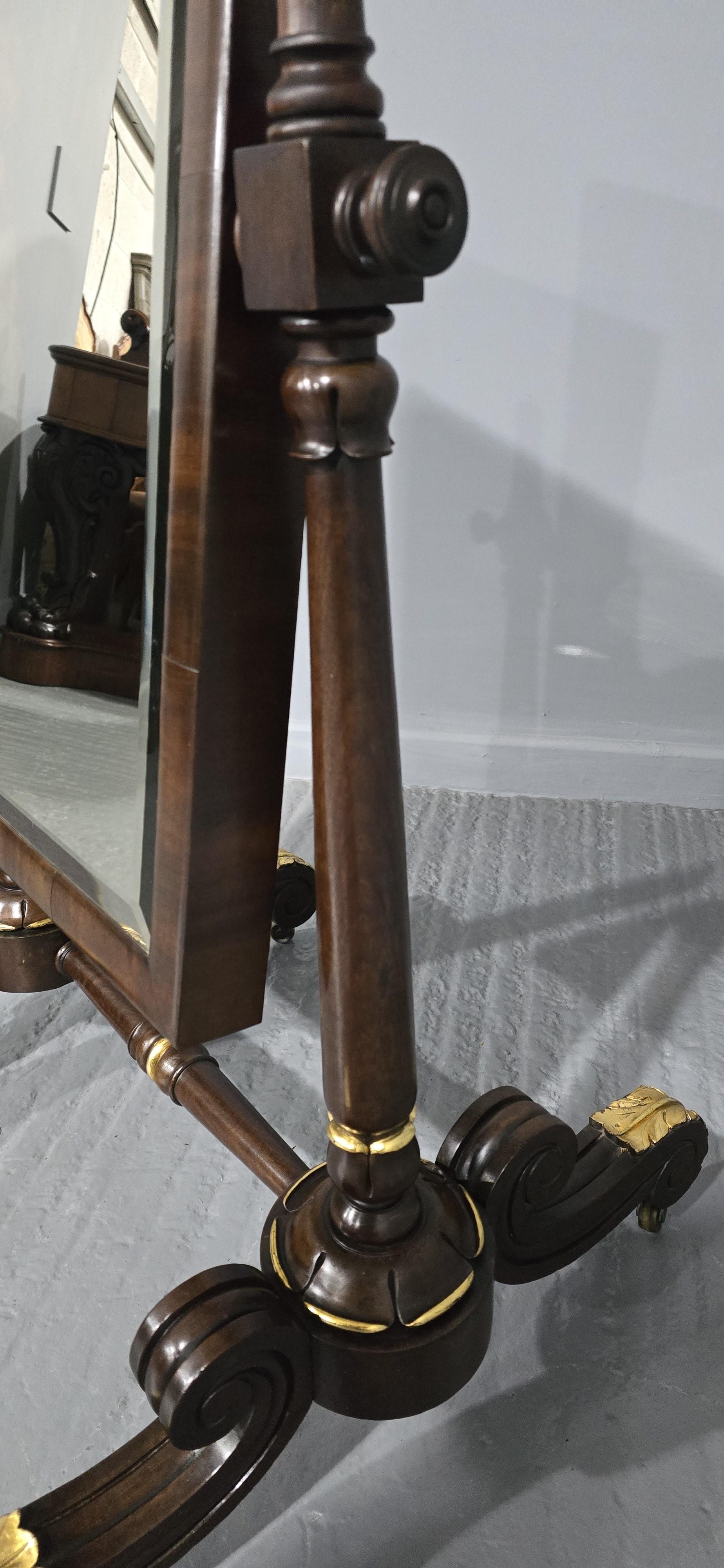 19th Century Regency Mahogany Cheval Mirror For Sale