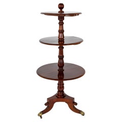 Regency Mahogany Circular Three Tier Folding Dumbwaiter Etagere Brass Castors