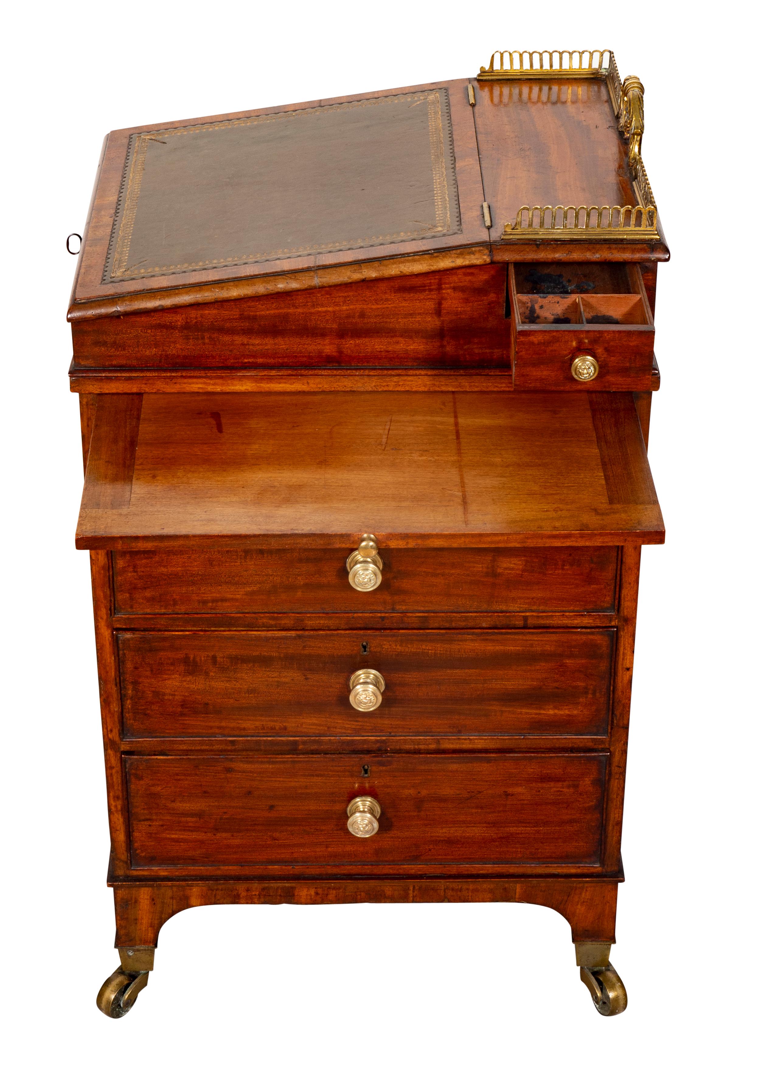 Leather Regency Mahogany Davenport Desk of Diminutive Size For Sale