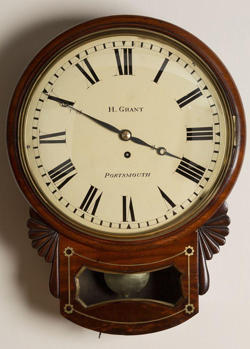 Regency Mahogany Drop Dial Wall Clock By Grant, Portsmouth In Good Condition For Sale In Norwich, GB