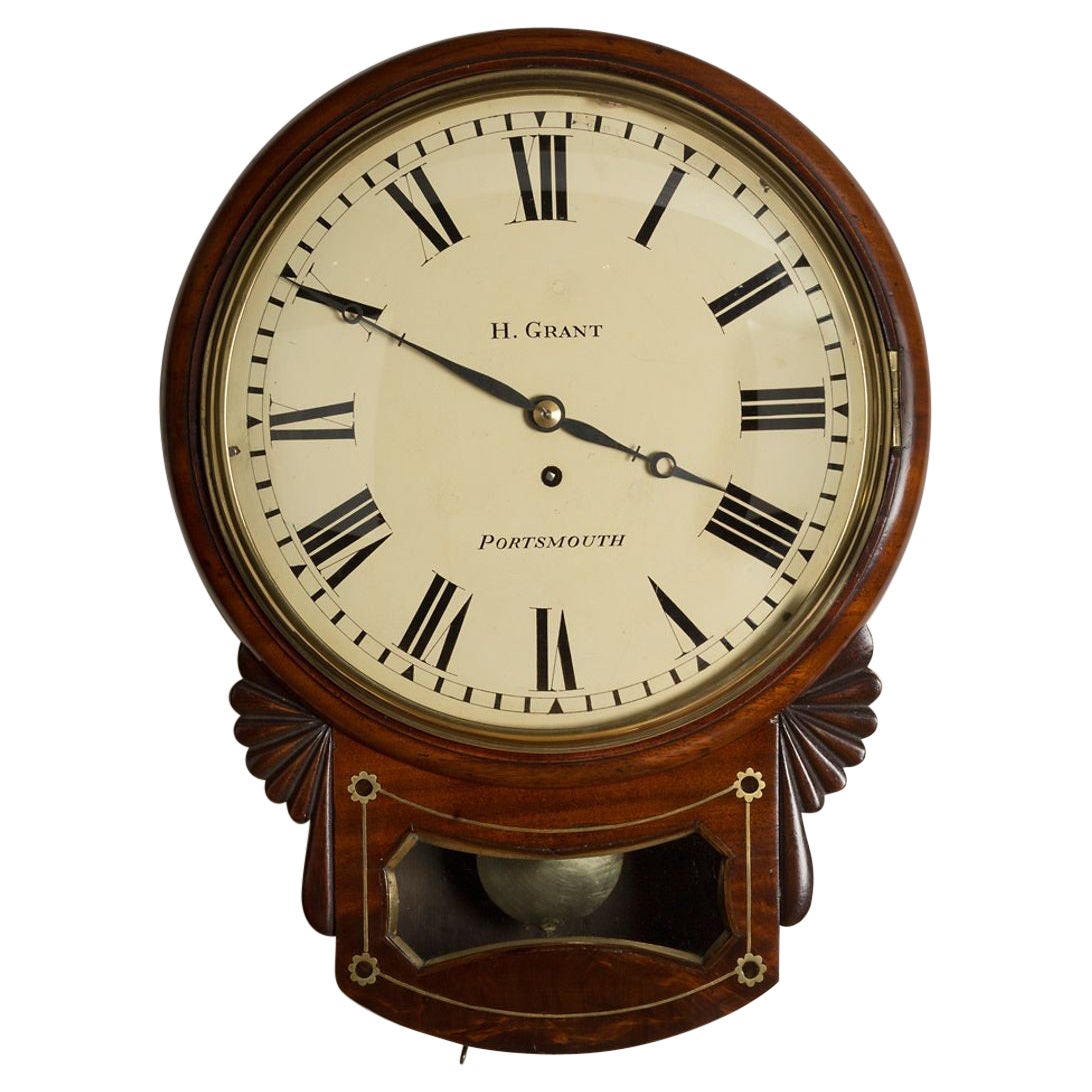 Regency Mahogany Drop Dial Wall Clock By Grant, Portsmouth