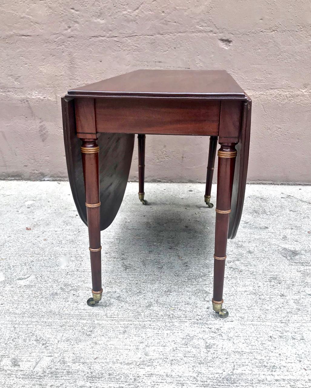 Brass Regency Mahogany Drop Leaf Table