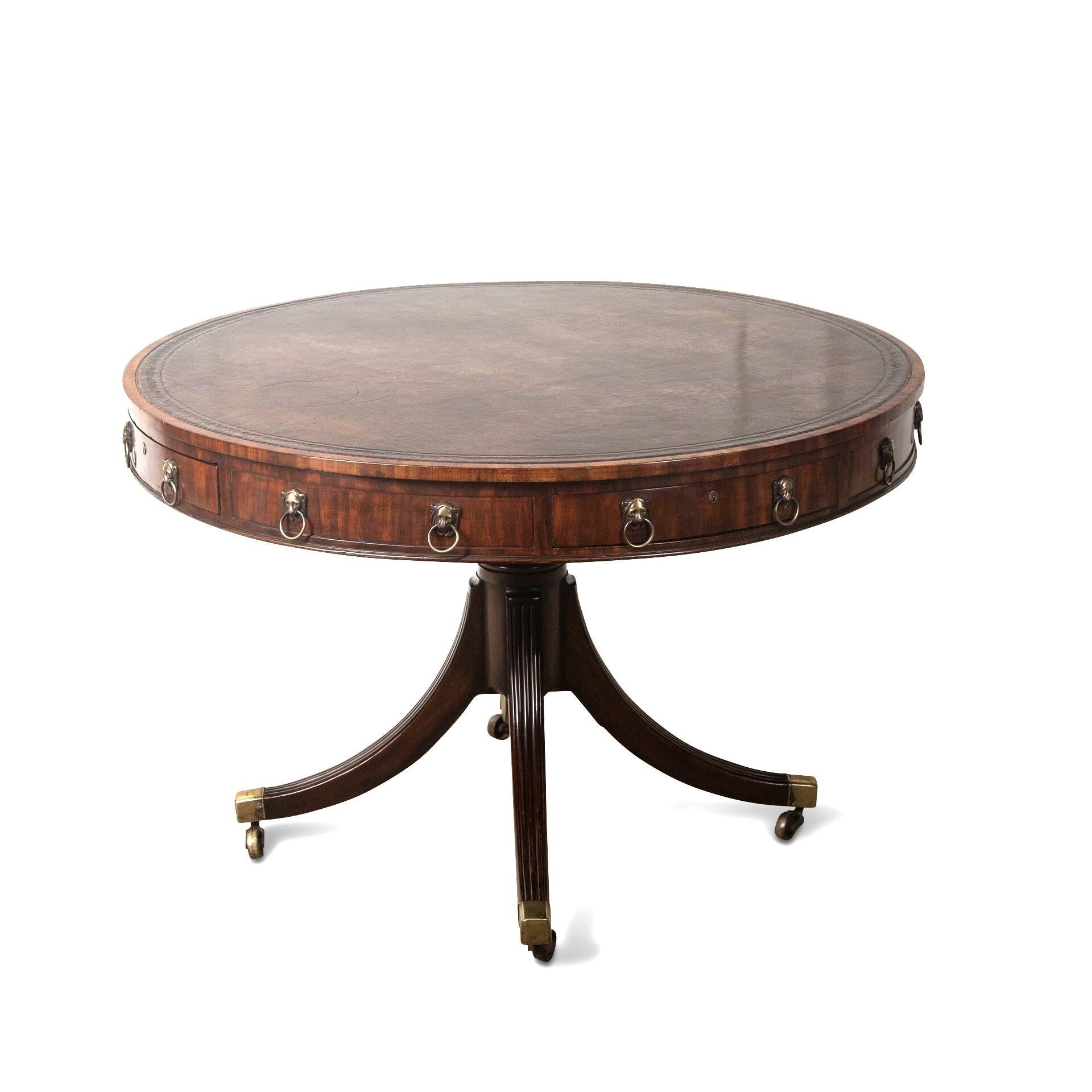 Neoclassical Regency Mahogany Drum Table For Sale